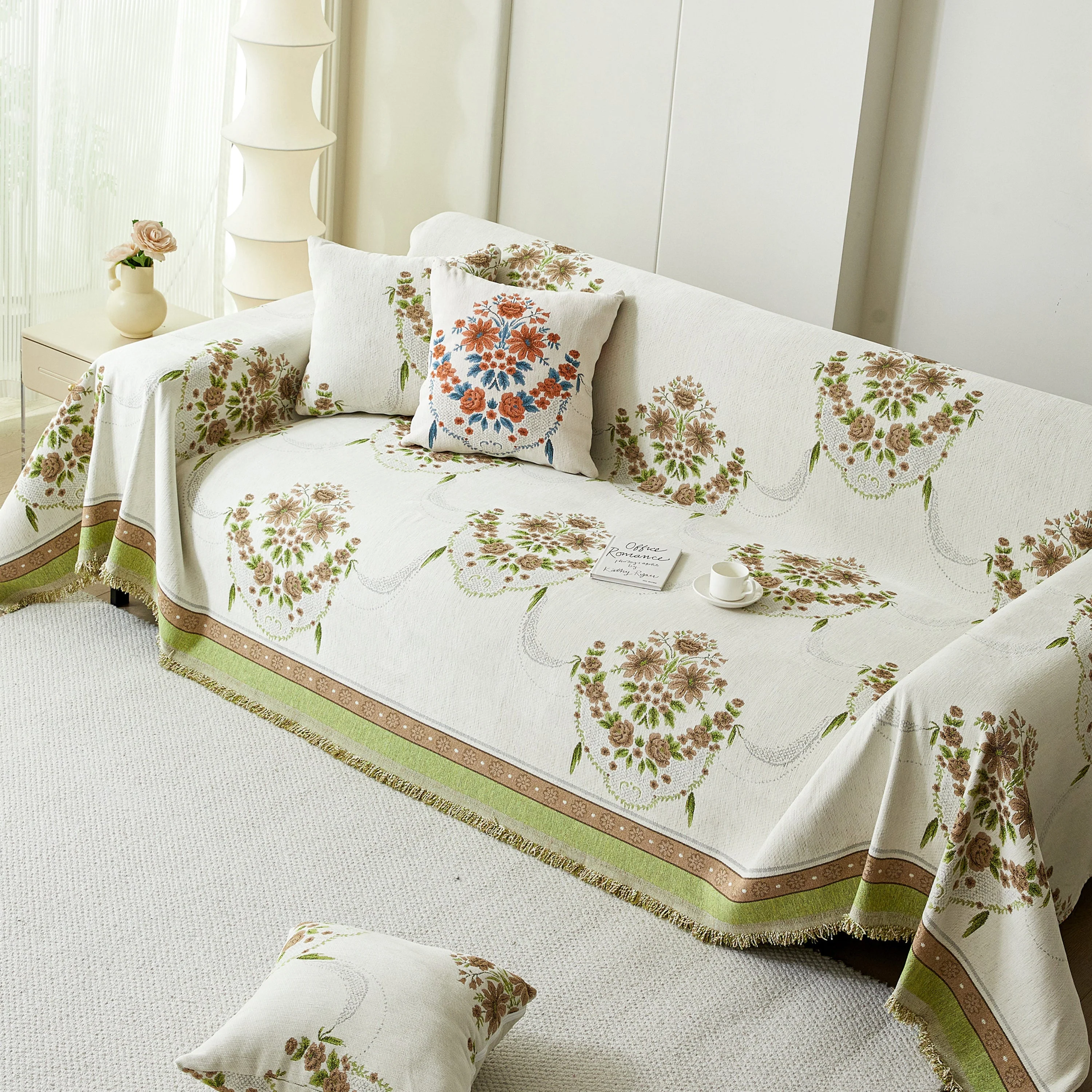 Charming French Country Floral Basket Sofa Throw Cover Rustic Farmhouse-Style Couch Cover Blankets - Image 46