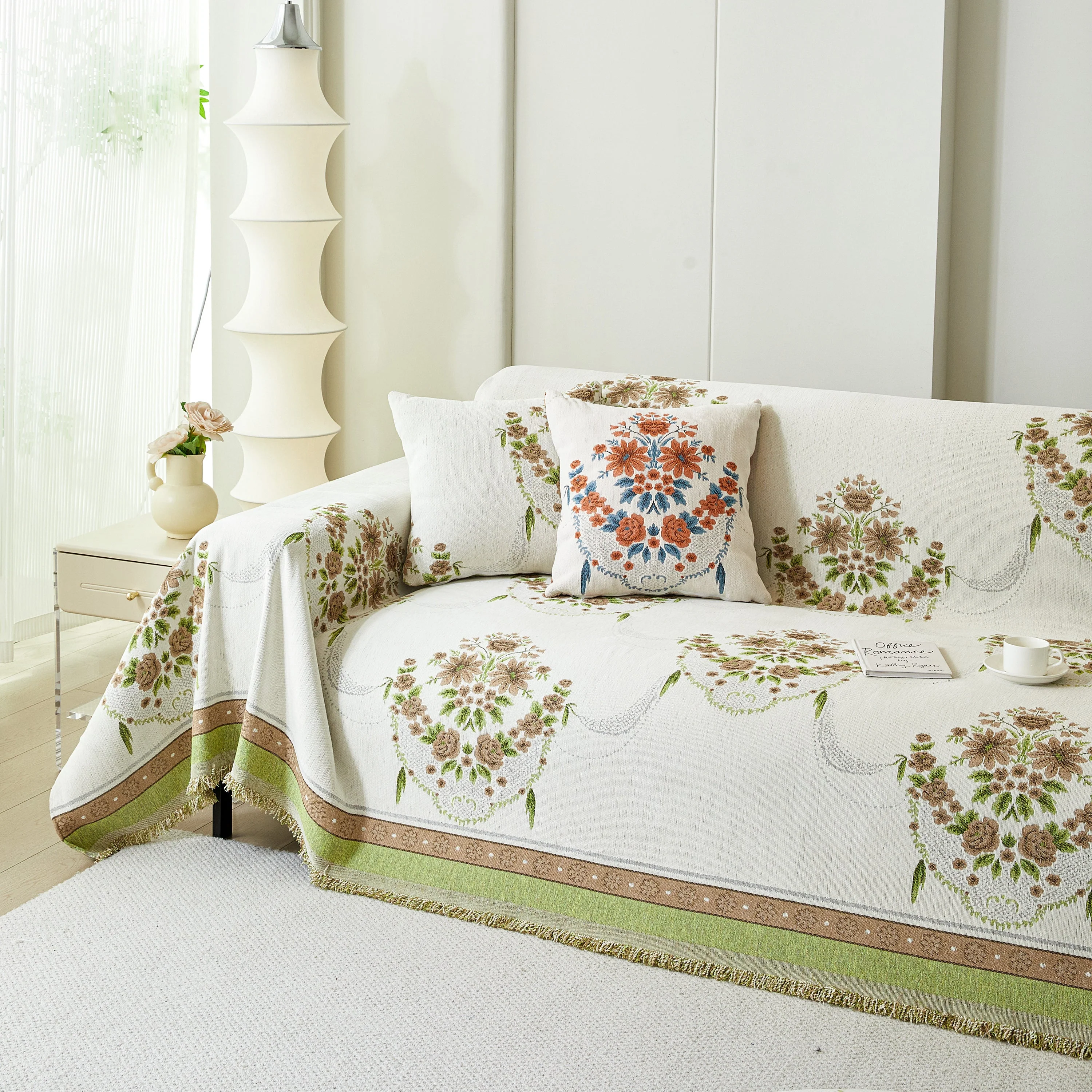 Charming French Country Floral Basket Sofa Throw Cover Rustic Farmhouse-Style Couch Cover Blankets - Image 47