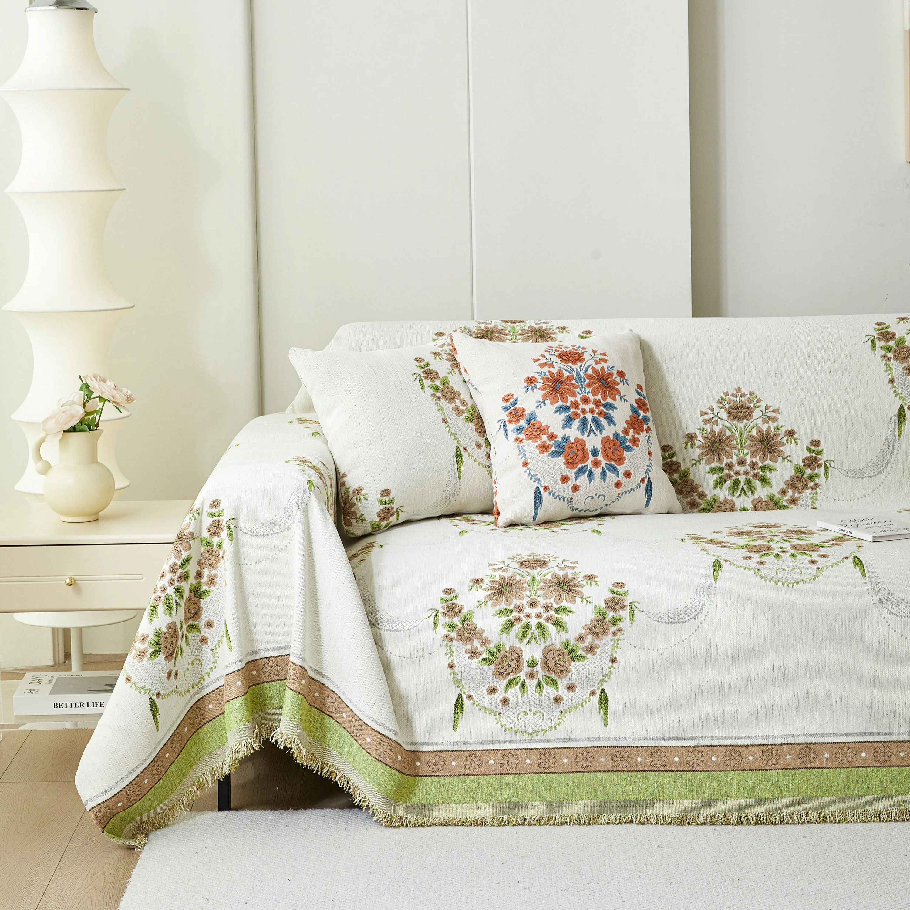 Charming French Country Floral Basket Sofa Throw Cover Rustic Farmhouse-Style Couch Cover Blankets - Image 48