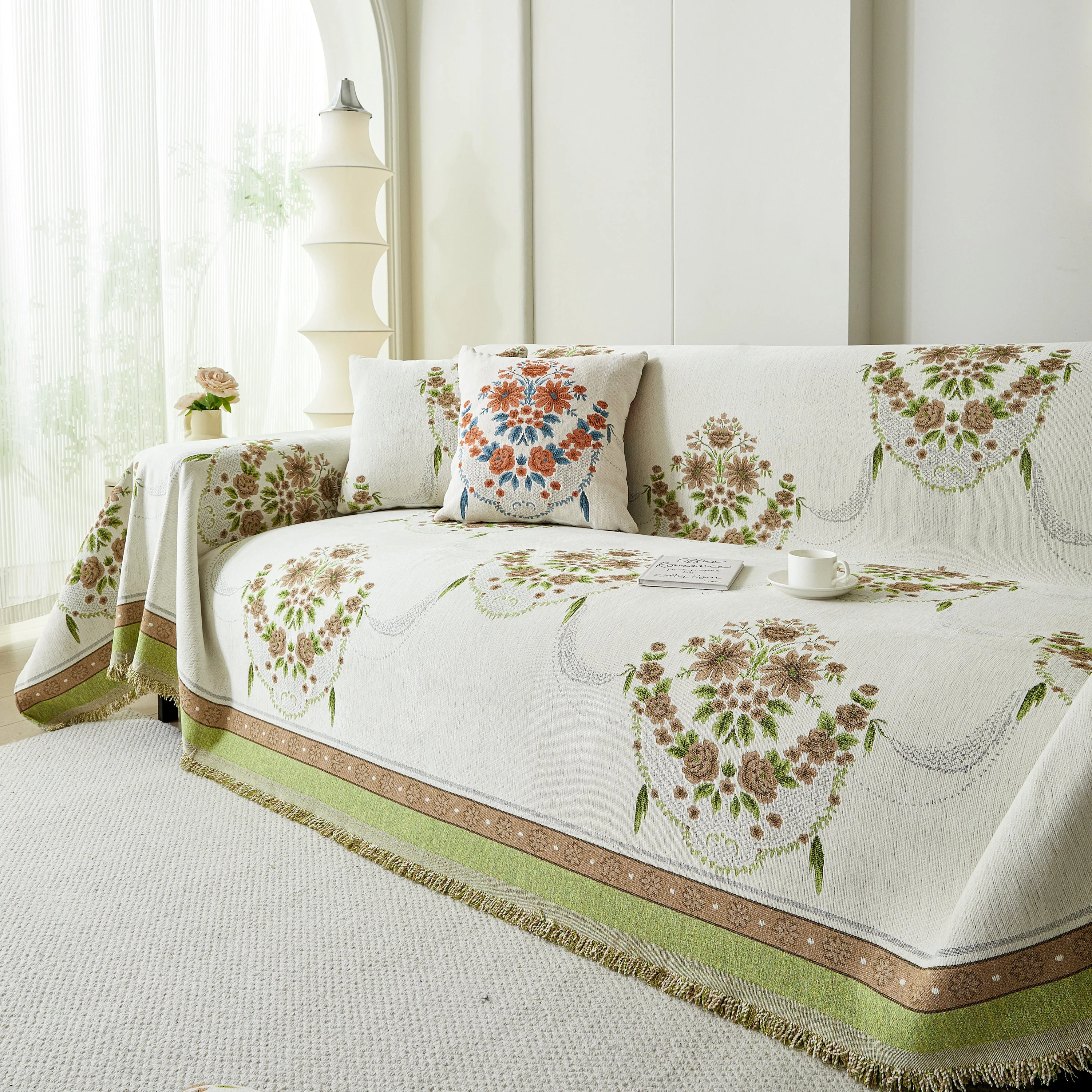 Charming French Country Floral Basket Sofa Throw Cover Rustic Farmhouse-Style Couch Cover Blankets - Image 49