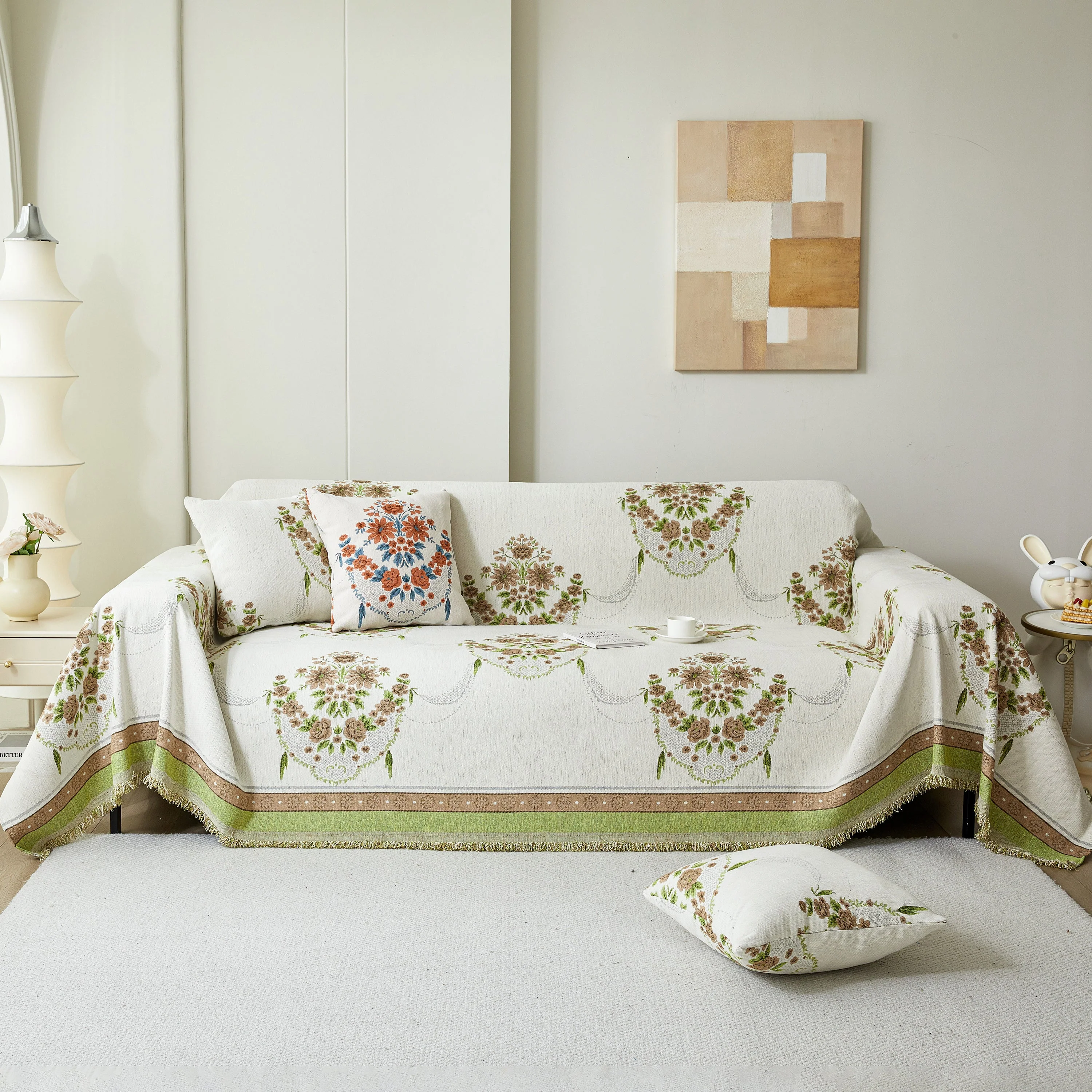 Charming French Country Floral Basket Sofa Throw Cover Rustic Farmhouse-Style Couch Cover Blankets - Image 50