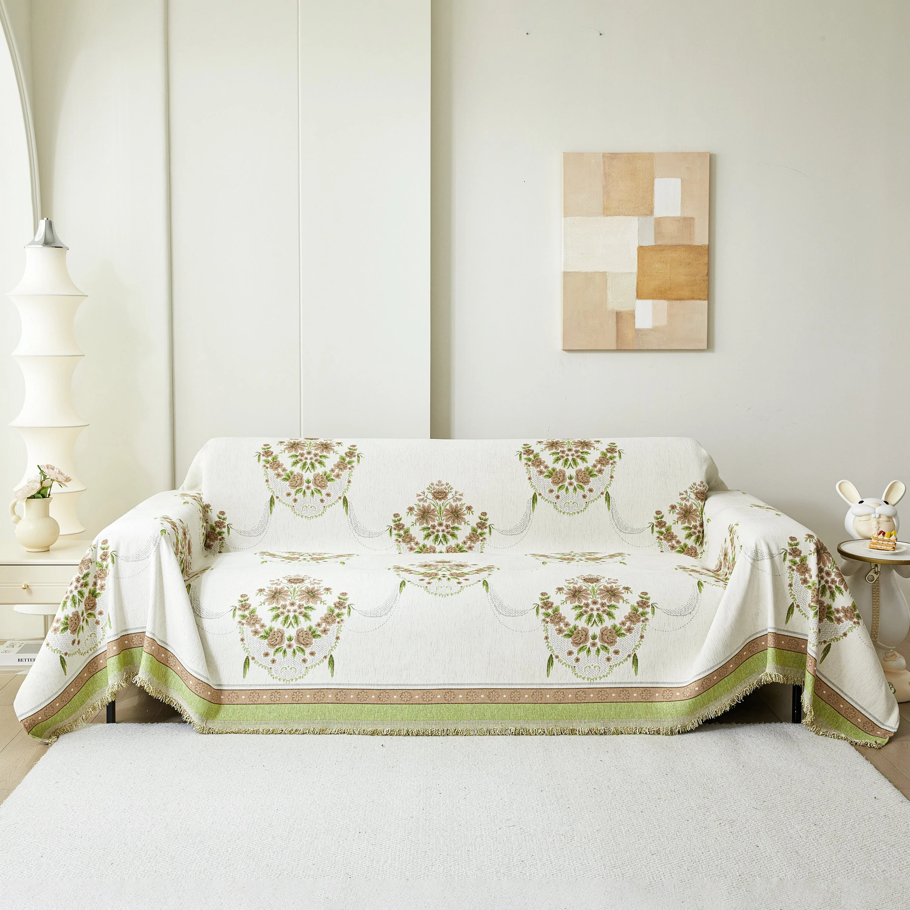 Charming French Country Floral Basket Sofa Throw Cover Rustic Farmhouse-Style Couch Cover Blankets - Image 52