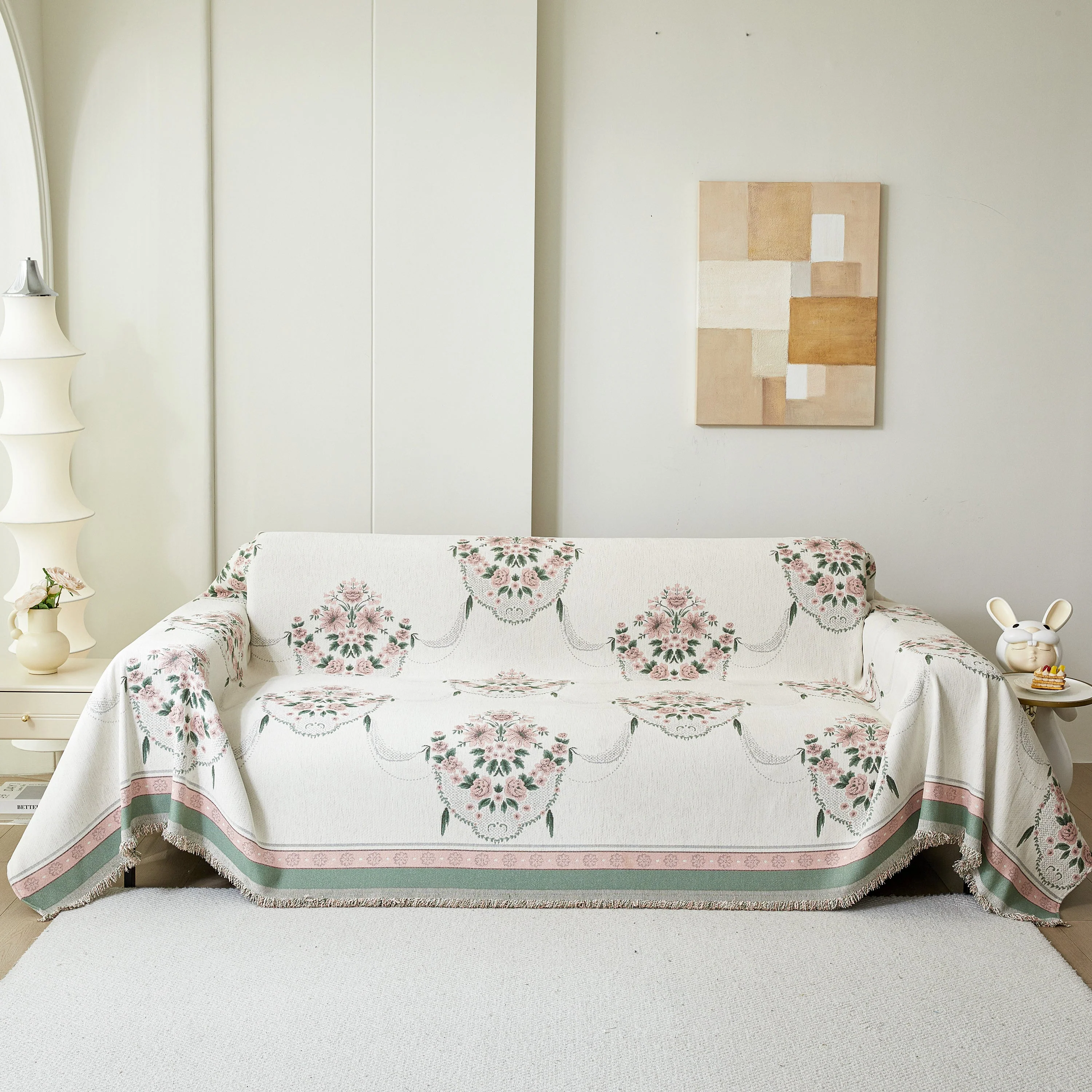 Charming French Country Floral Basket Sofa Throw Cover Rustic Farmhouse-Style Couch Cover Blankets - Image 53