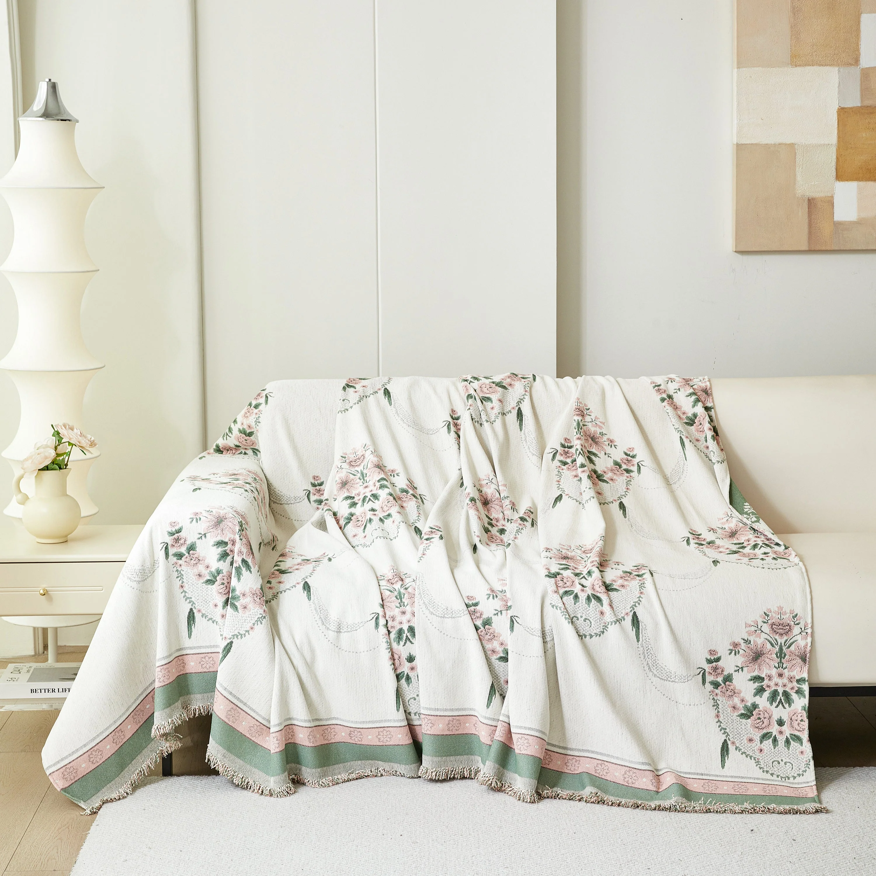 Charming French Country Floral Basket Sofa Throw Cover Rustic Farmhouse-Style Couch Cover Blankets - Image 55