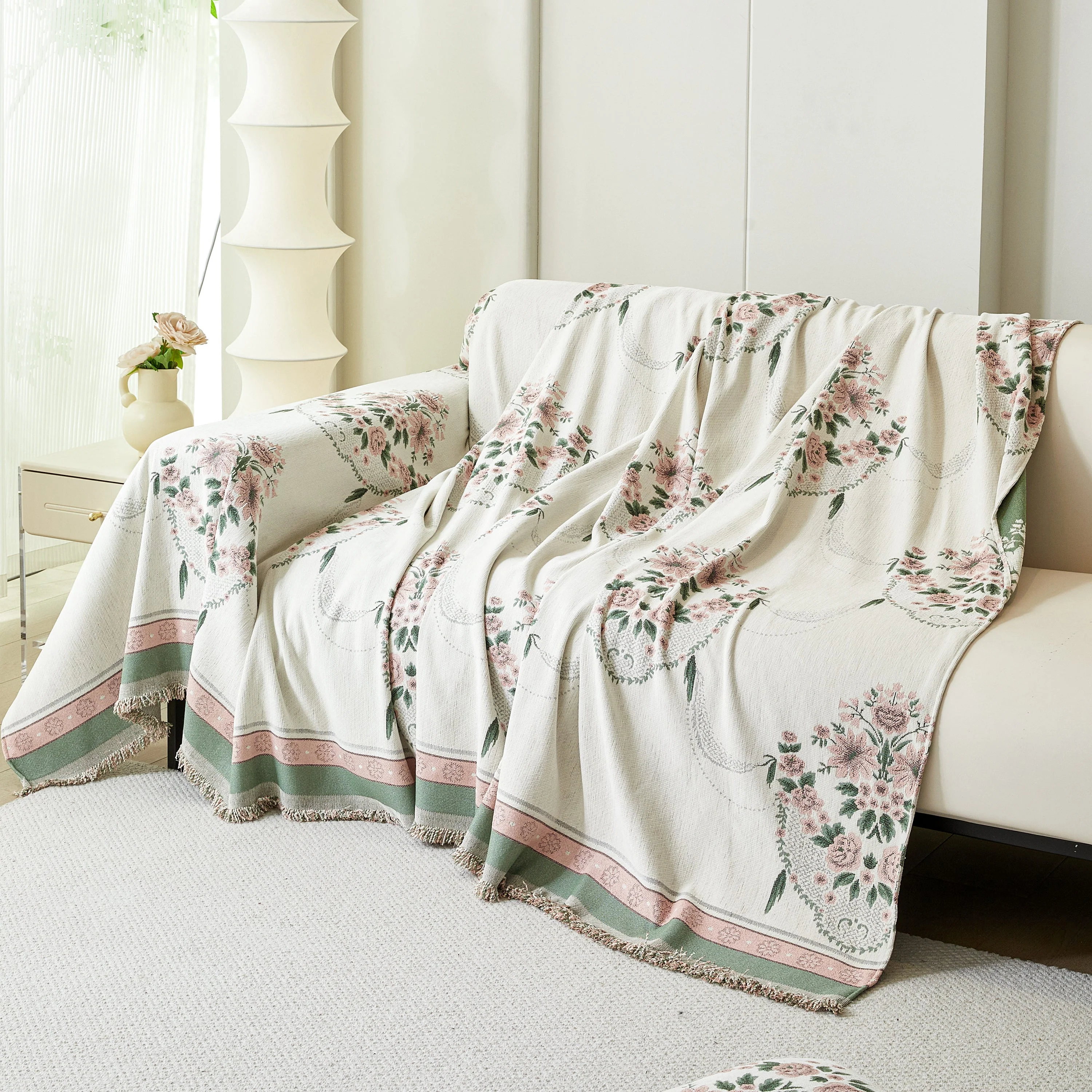 Charming French Country Floral Basket Sofa Throw Cover Rustic Farmhouse-Style Couch Cover Blankets - Image 58