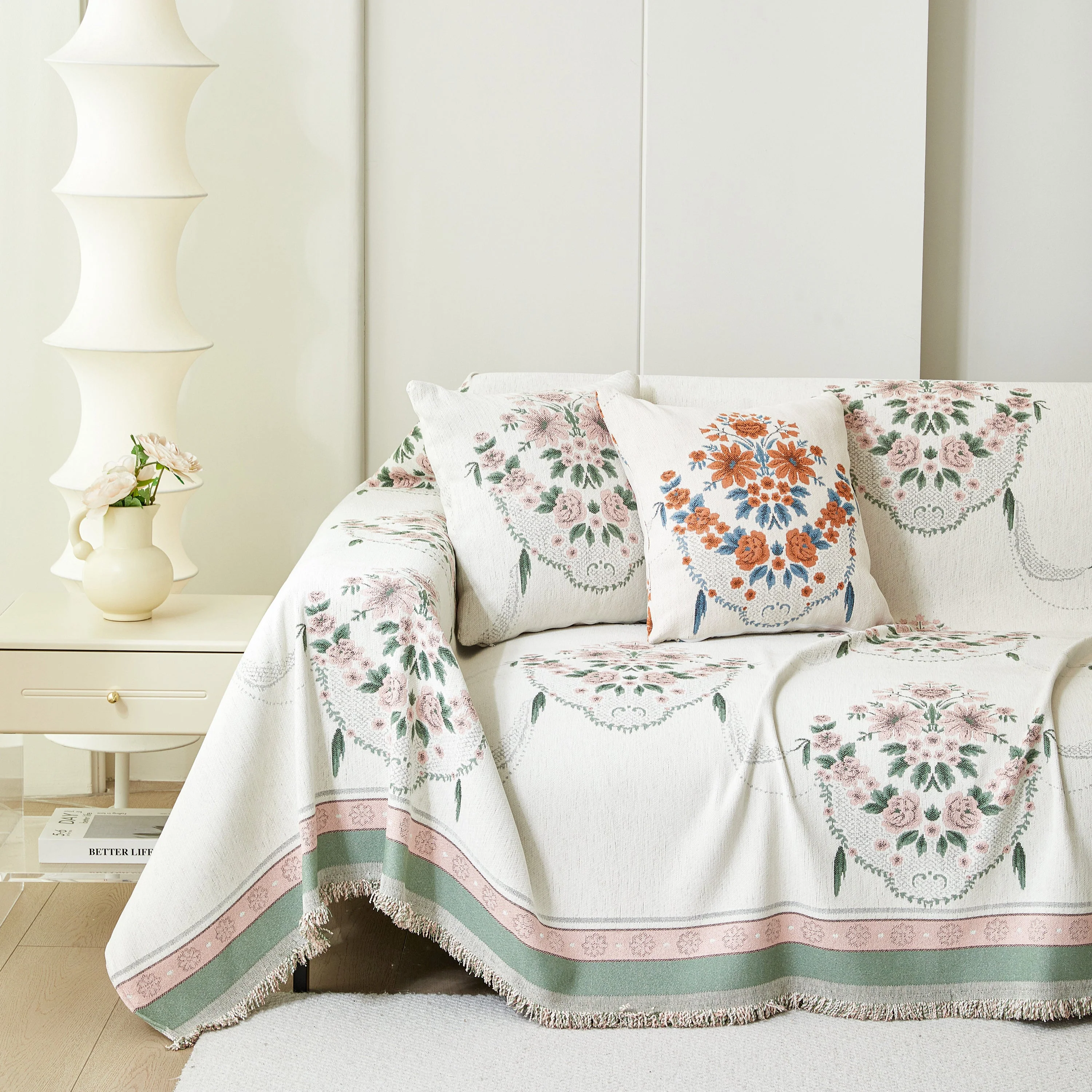 Charming French Country Floral Basket Sofa Throw Cover Rustic Farmhouse-Style Couch Cover Blankets - Image 65