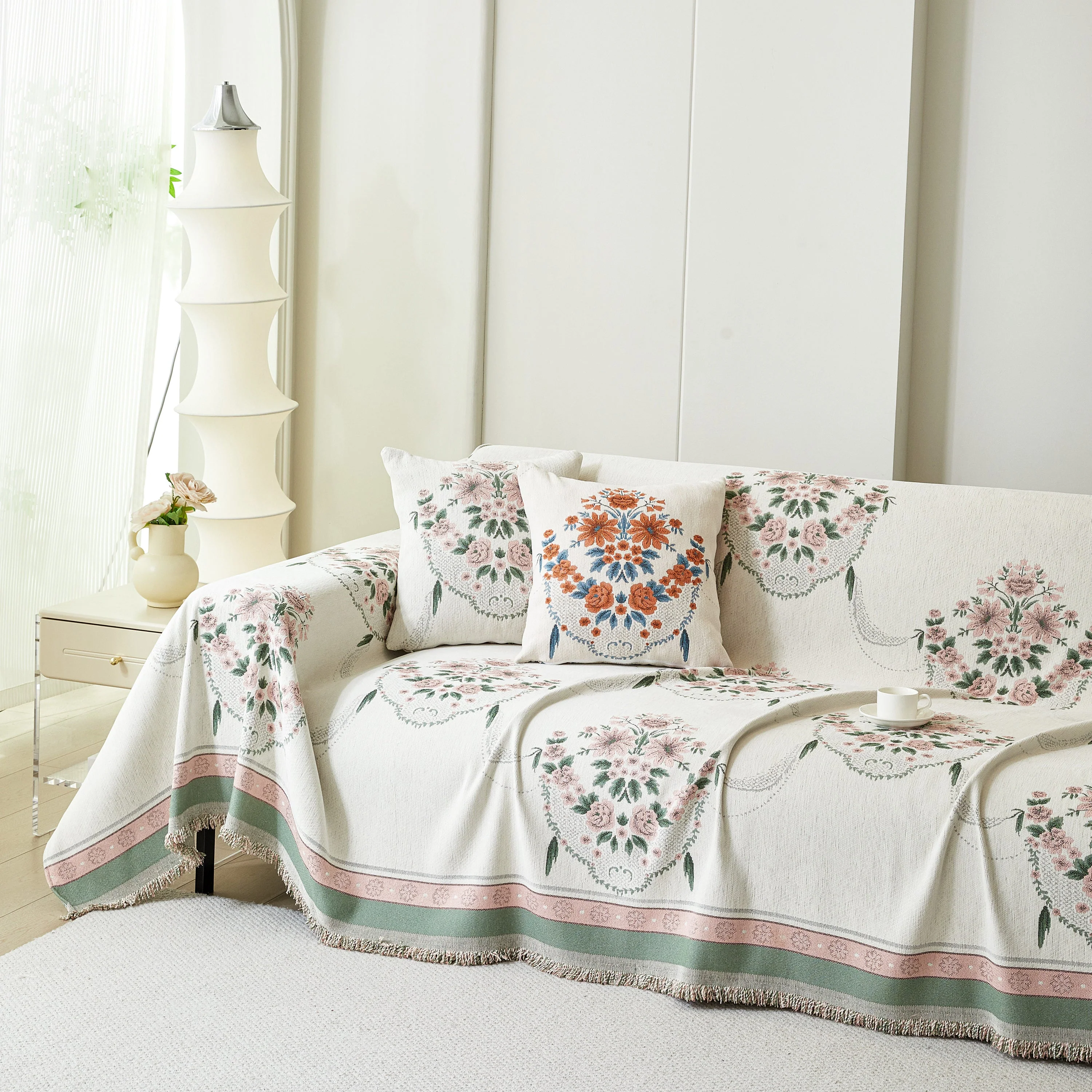 Charming French Country Floral Basket Sofa Throw Cover Rustic Farmhouse-Style Couch Cover Blankets - Image 67