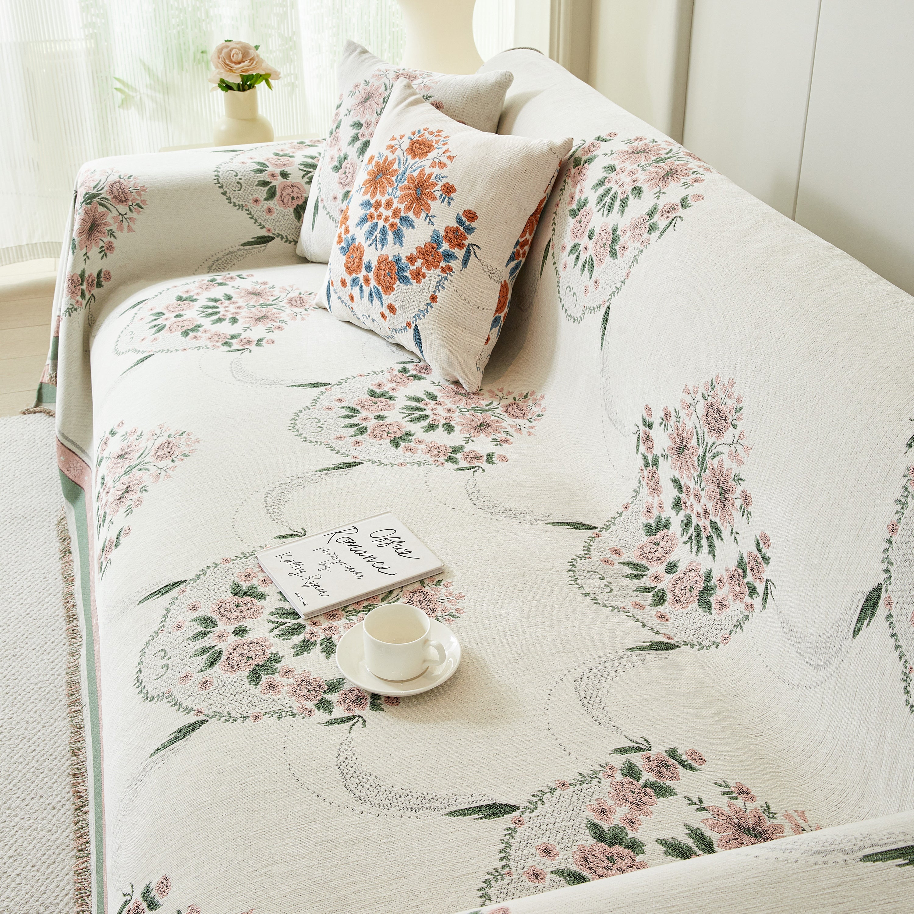 Charming French Country Floral Basket Sofa Throw Cover Rustic Farmhouse-Style Couch Cover Blankets - Image 69