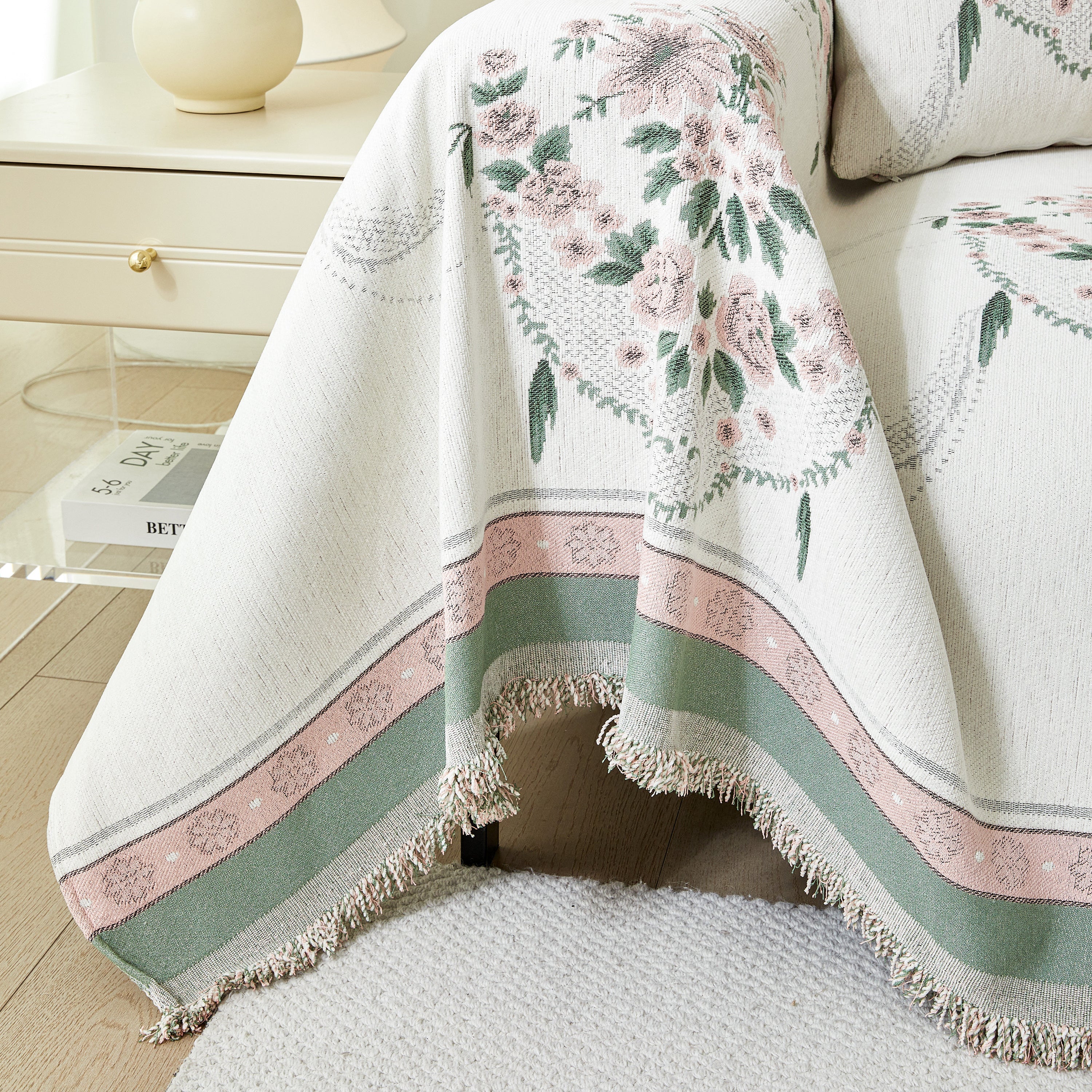 Charming French Country Floral Basket Sofa Throw Cover Rustic Farmhouse-Style Couch Cover Blankets - Image 70