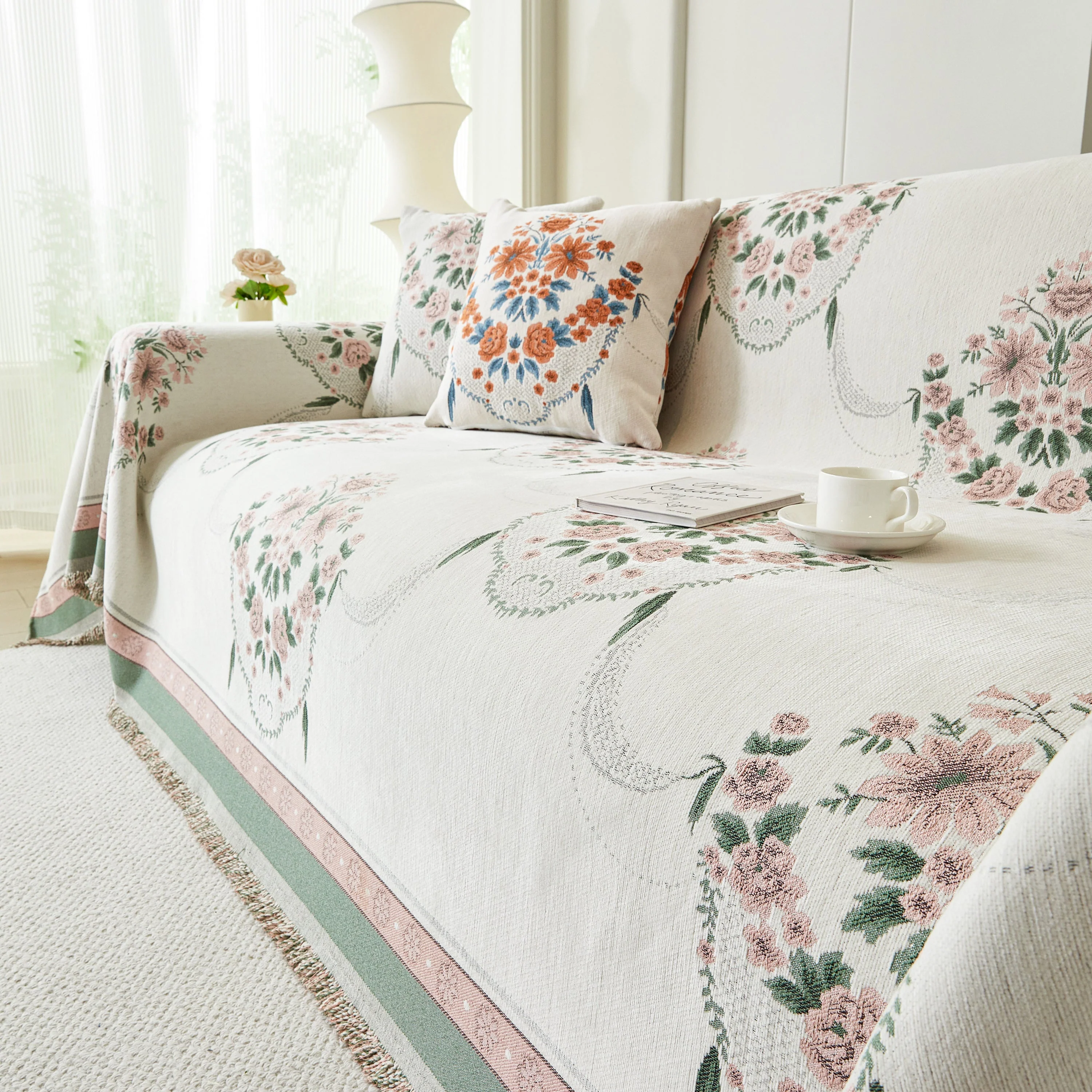 Charming French Country Floral Basket Sofa Throw Cover Rustic Farmhouse-Style Couch Cover Blankets - Image 71