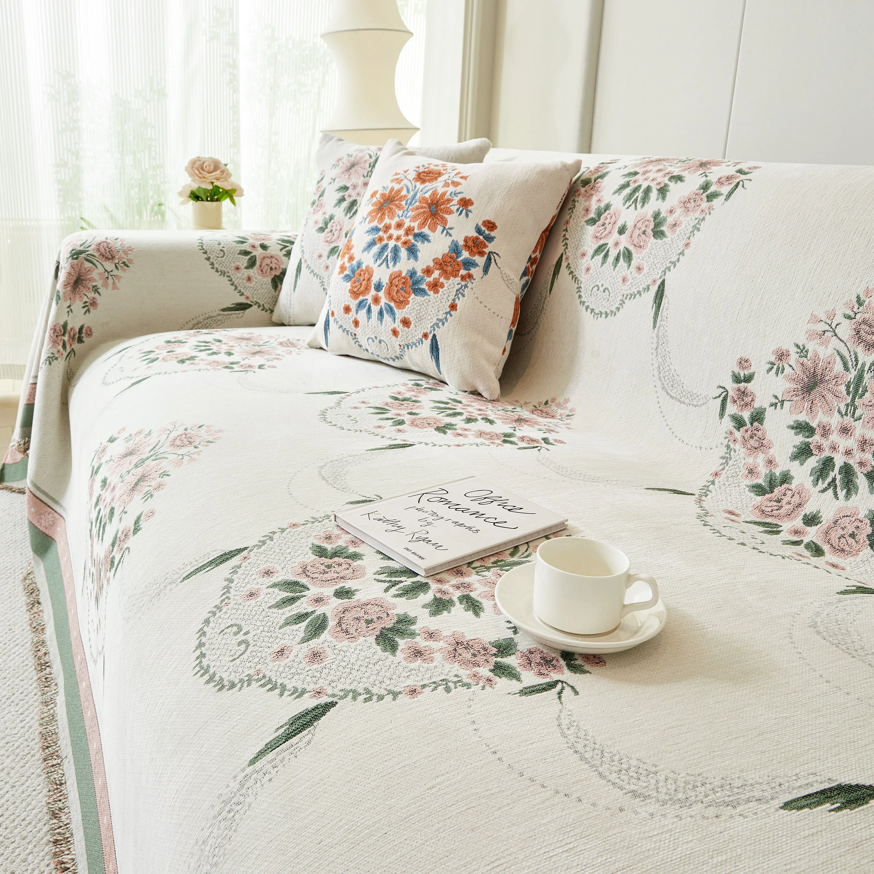 Charming French Country Floral Basket Sofa Throw Cover Rustic Farmhouse-Style Couch Cover Blankets - Image 72