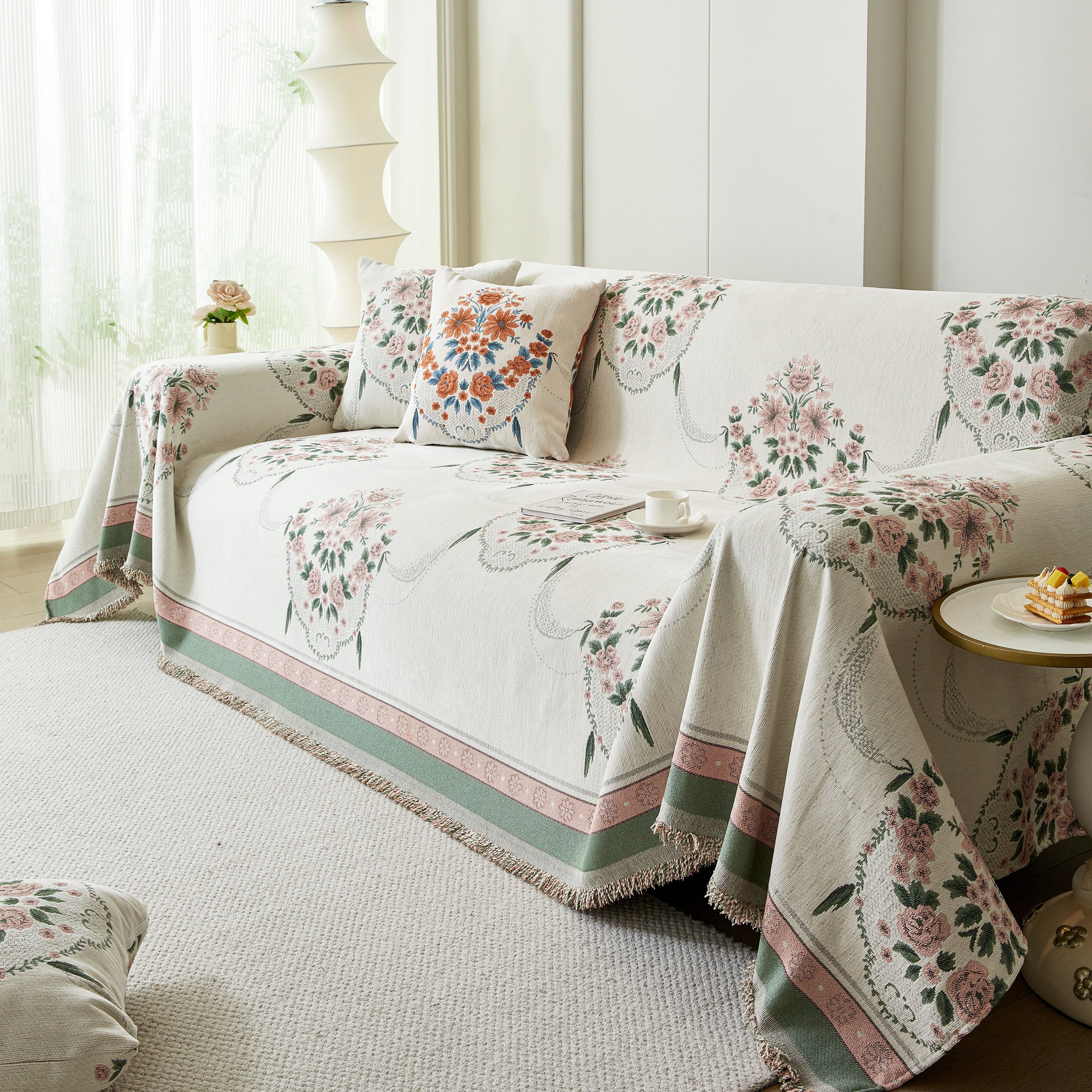 Charming French Country Floral Basket Sofa Throw Cover Rustic Farmhouse-Style Couch Cover Blankets - Image 73