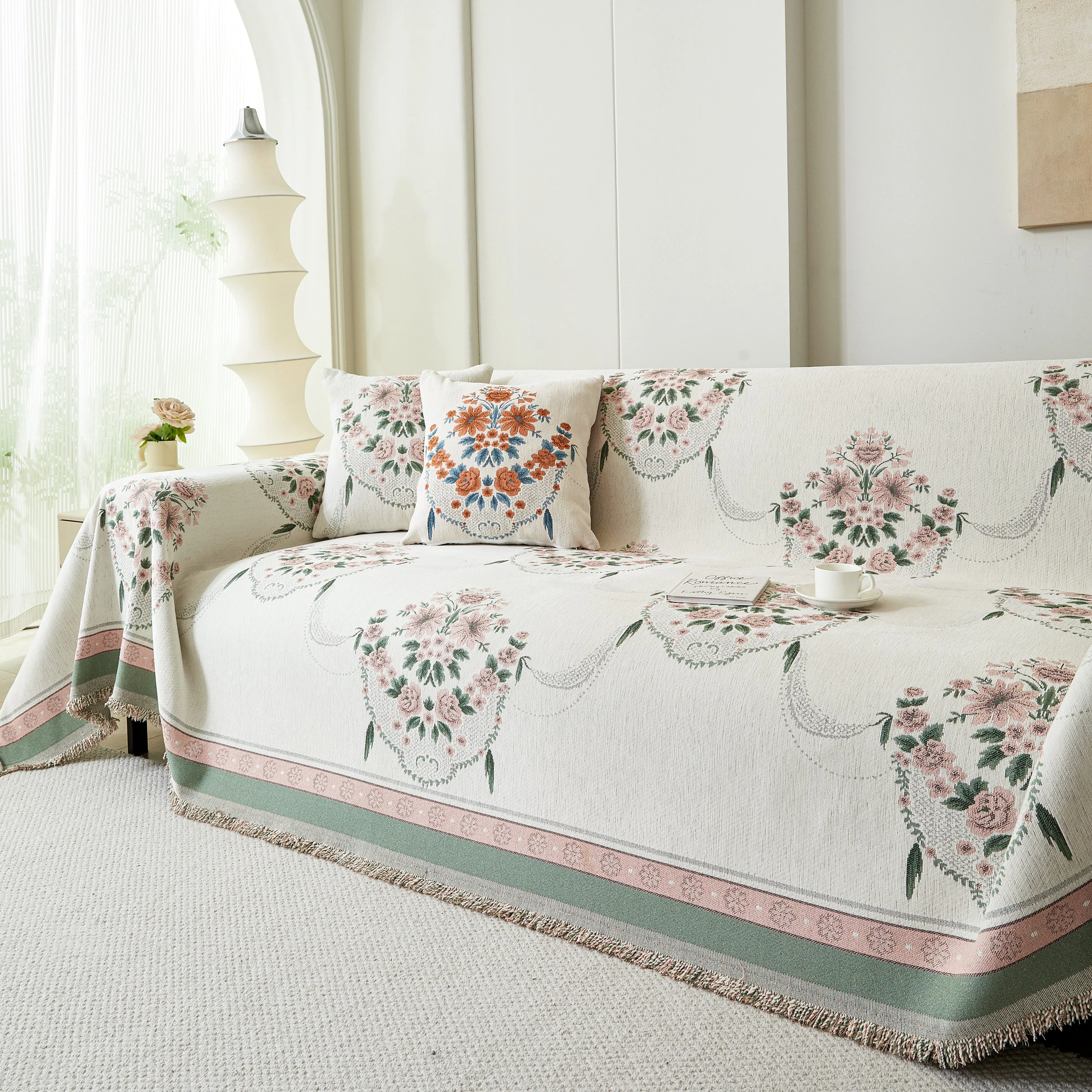 Charming French Country Floral Basket Sofa Throw Cover Rustic Farmhouse-Style Couch Cover Blankets - Image 75