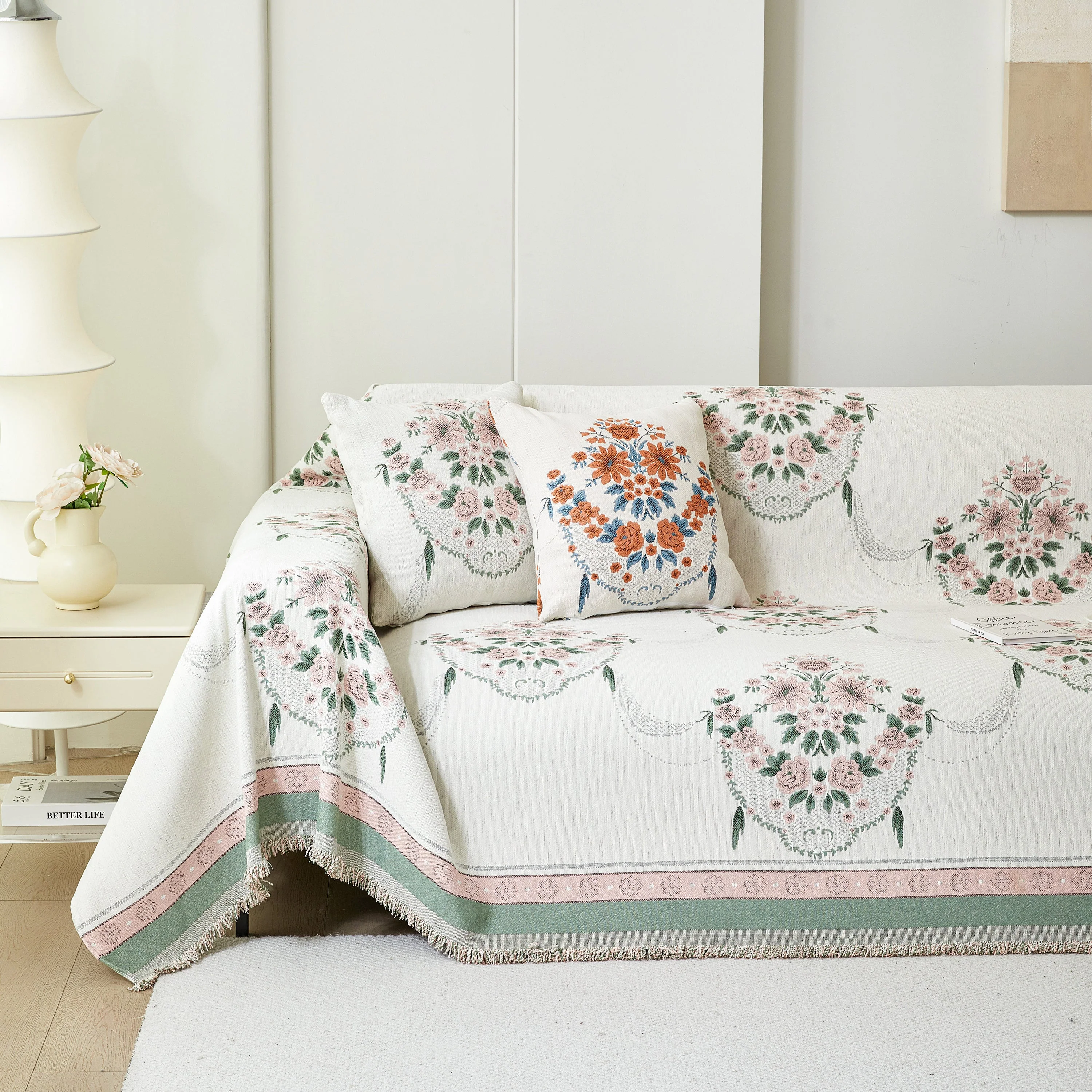 Charming French Country Floral Basket Sofa Throw Cover Rustic Farmhouse-Style Couch Cover Blankets - Image 77