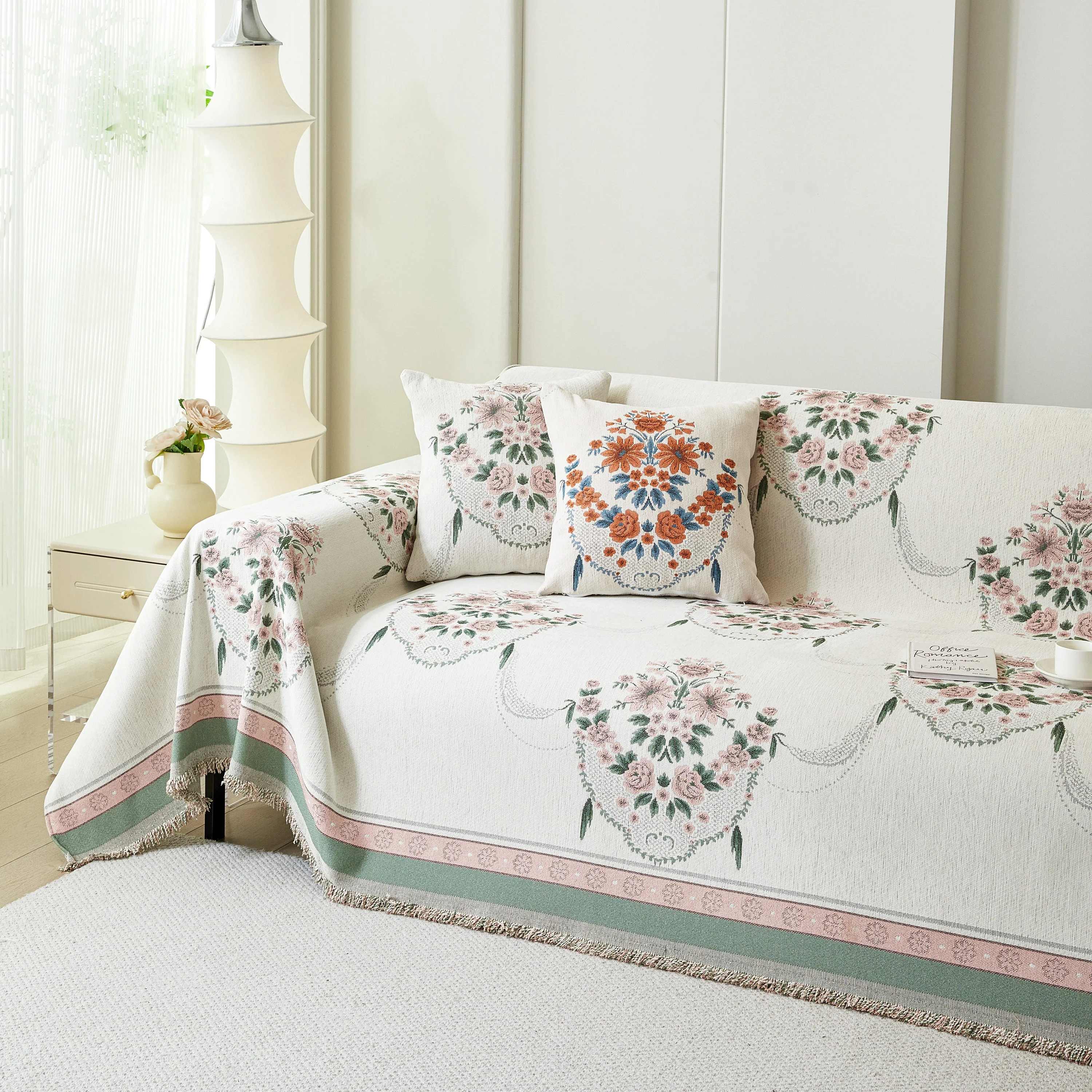 Charming French Country Floral Basket Sofa Throw Cover Rustic Farmhouse-Style Couch Cover Blankets - Image 78