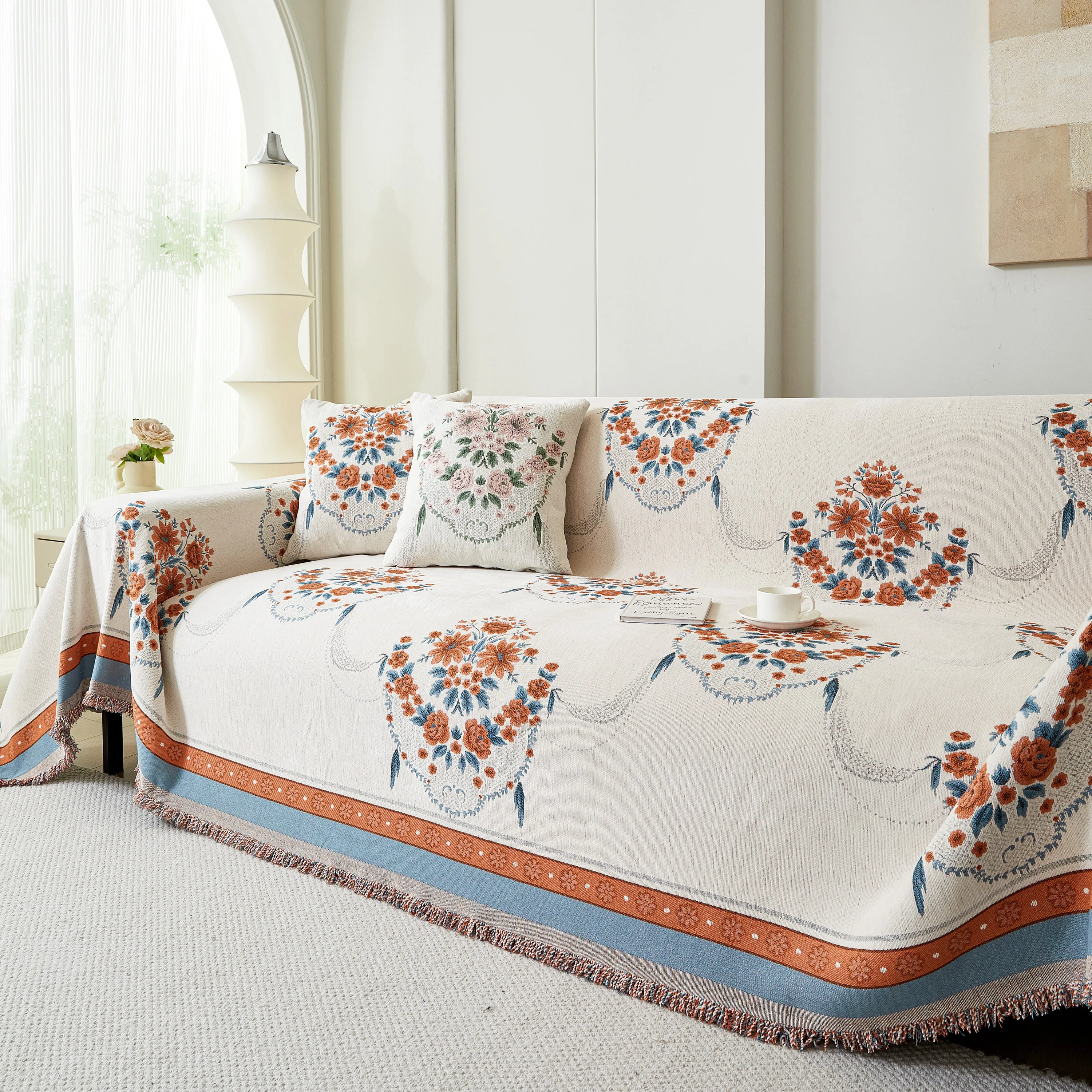 Charming French Country Floral Basket Sofa Throw Cover Rustic Farmhouse-Style Couch Cover Blankets - Image 8