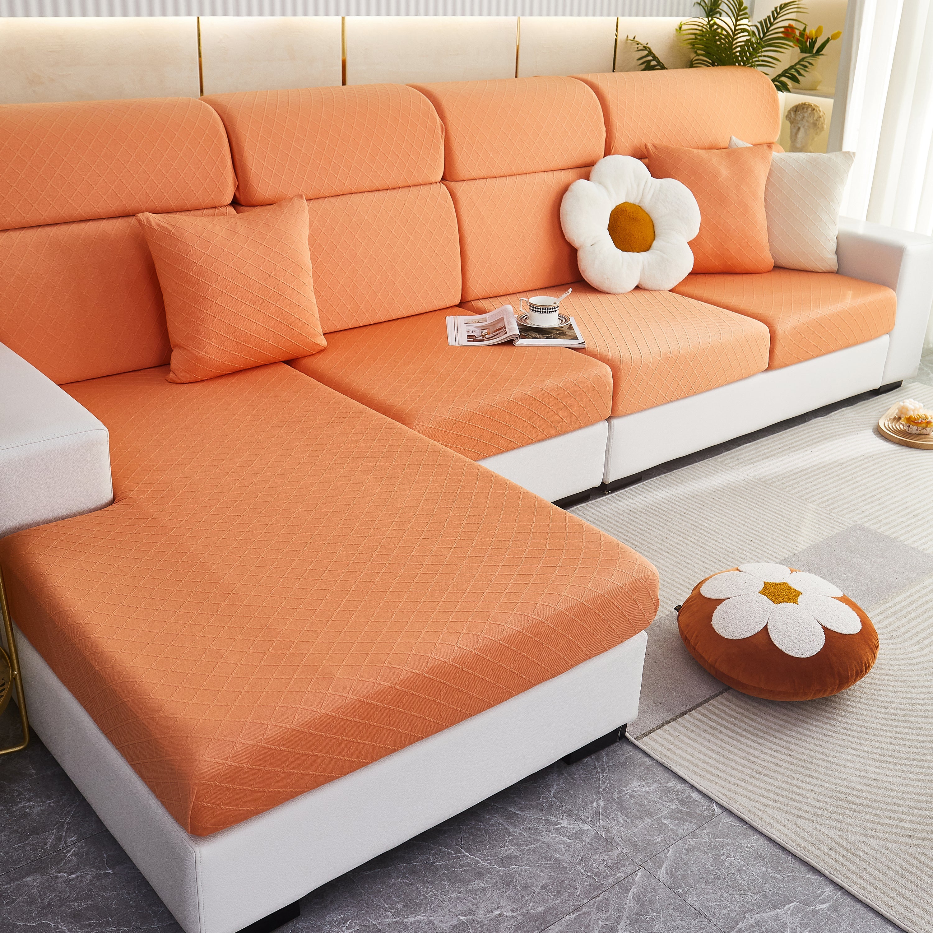 Checkered Jacquard Polar Fleece Stretch Sofa Cover, Non Slip Furniture Protector, Couch Seat Cushion Covers - Image 10