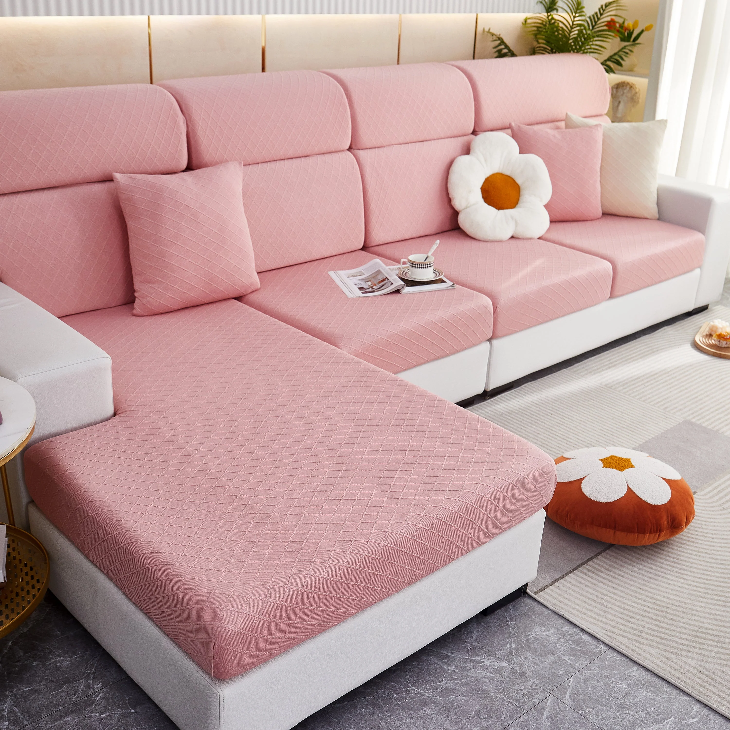 Checkered Jacquard Polar Fleece Stretch Sofa Cover, Non Slip Furniture Protector, Couch Seat Cushion Covers - Image 11