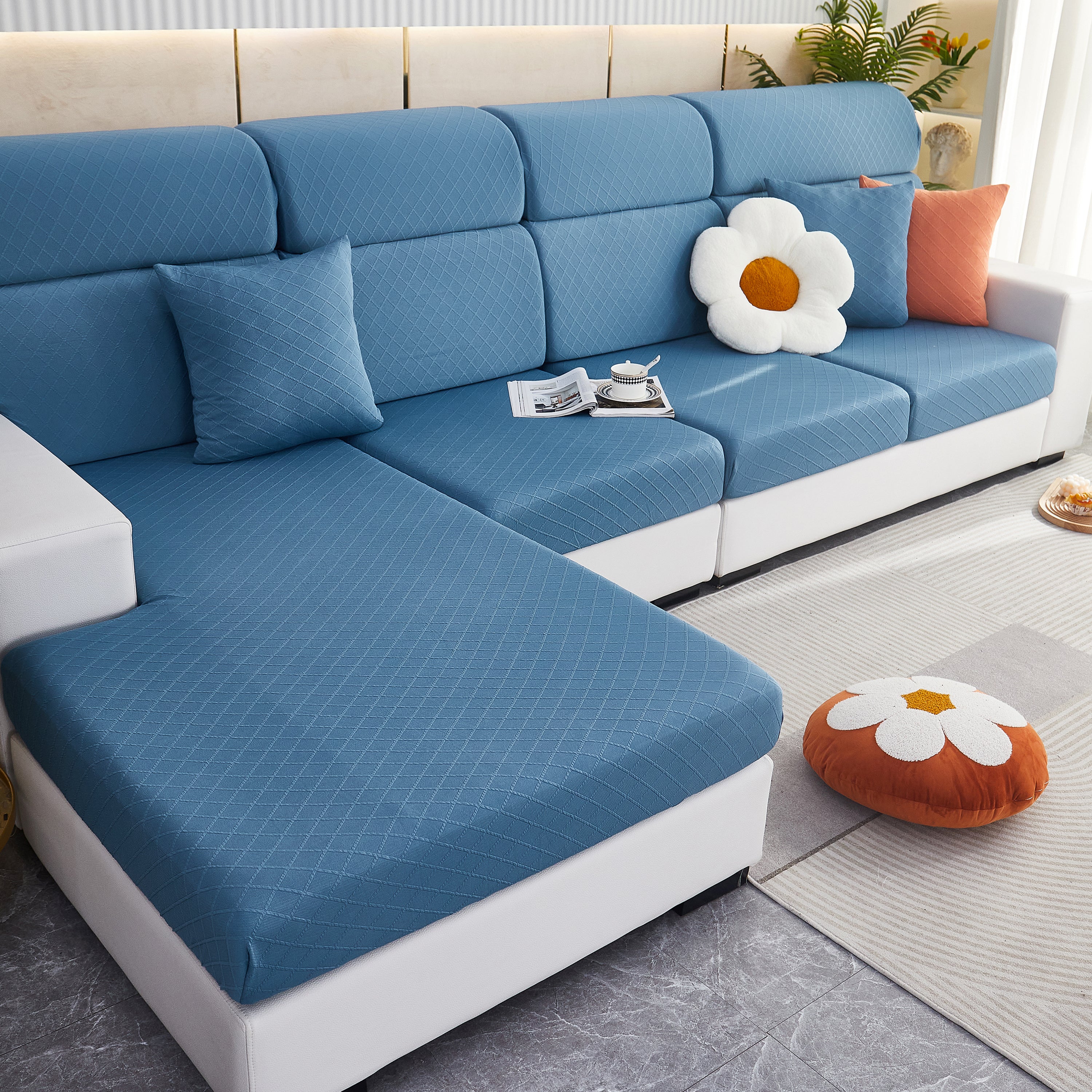 Checkered Jacquard Polar Fleece Stretch Sofa Cover, Non Slip Furniture Protector, Couch Seat Cushion Covers - Image 12