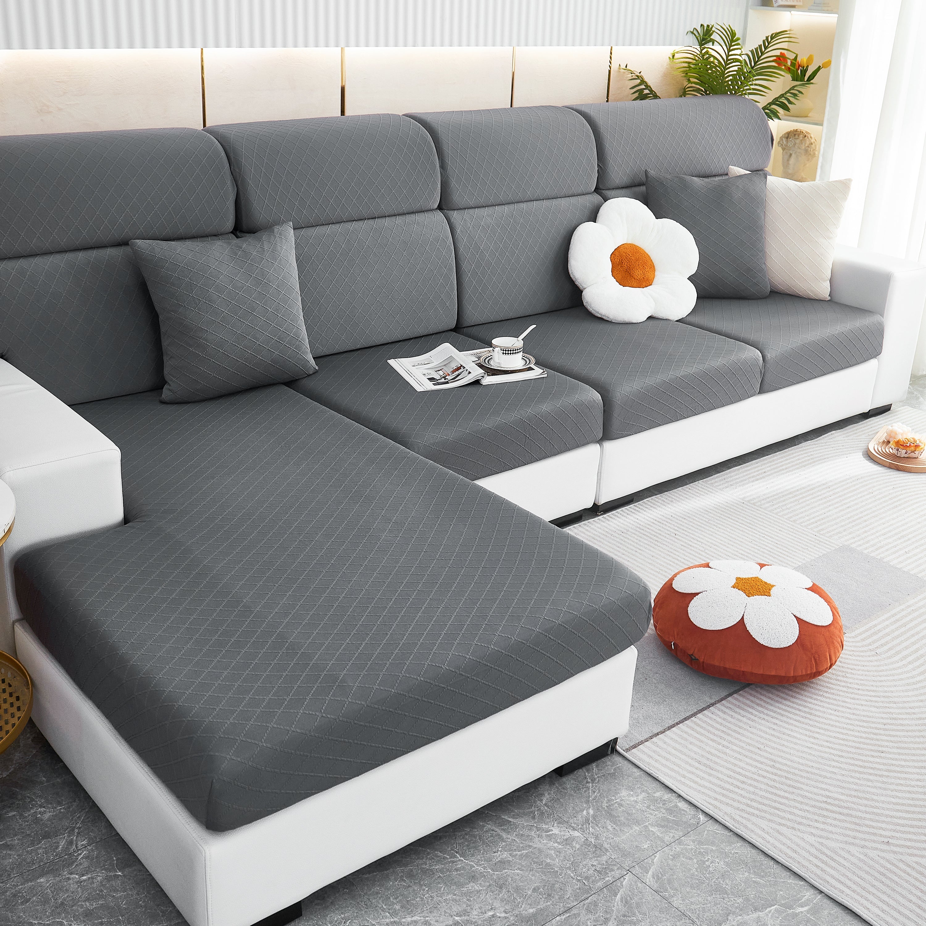 Checkered Jacquard Polar Fleece Stretch Sofa Cover, Non Slip Furniture Protector, Couch Seat Cushion Covers - Image 13