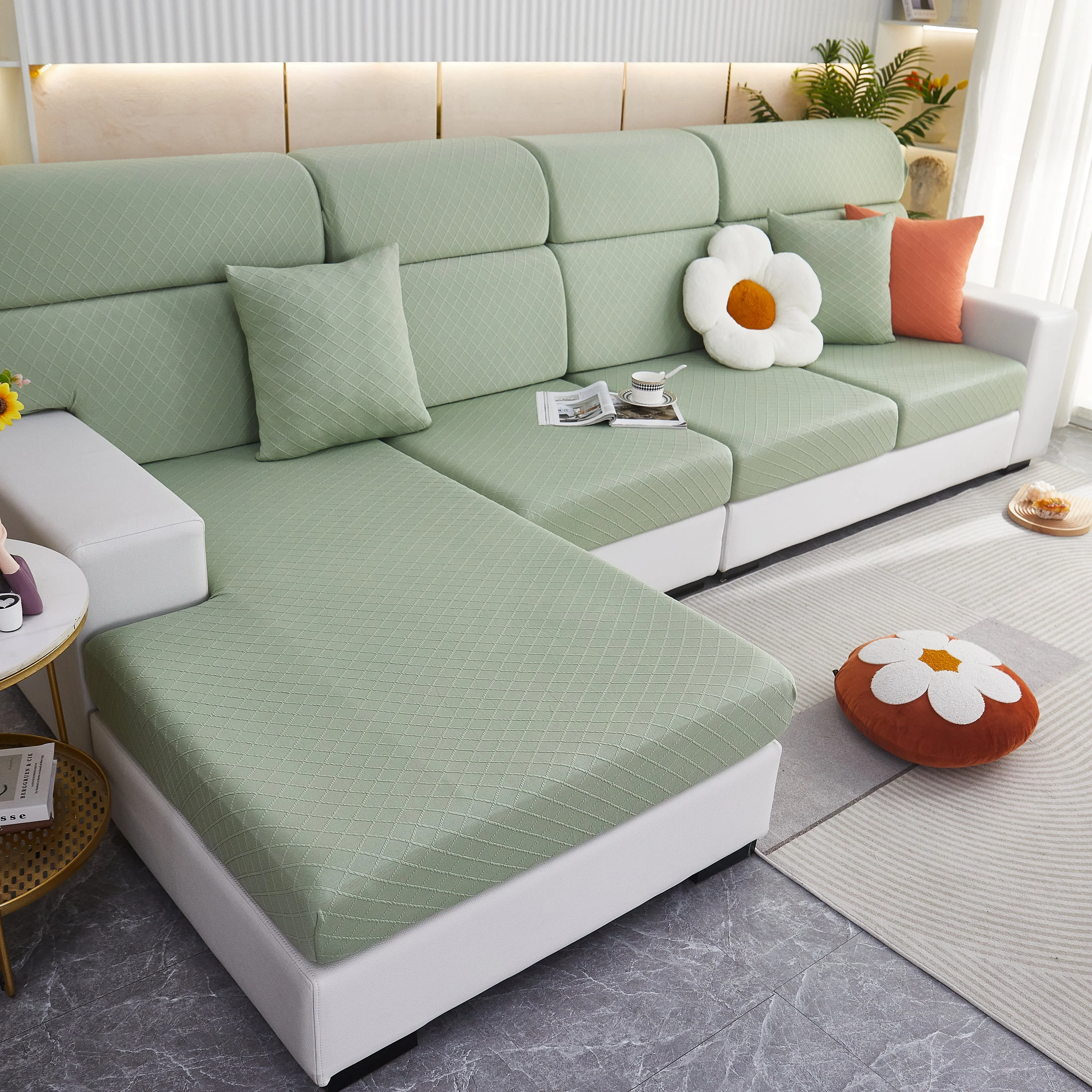Checkered Jacquard Polar Fleece Stretch Sofa Cover, Non Slip Furniture Protector, Couch Seat Cushion Covers - Image 14