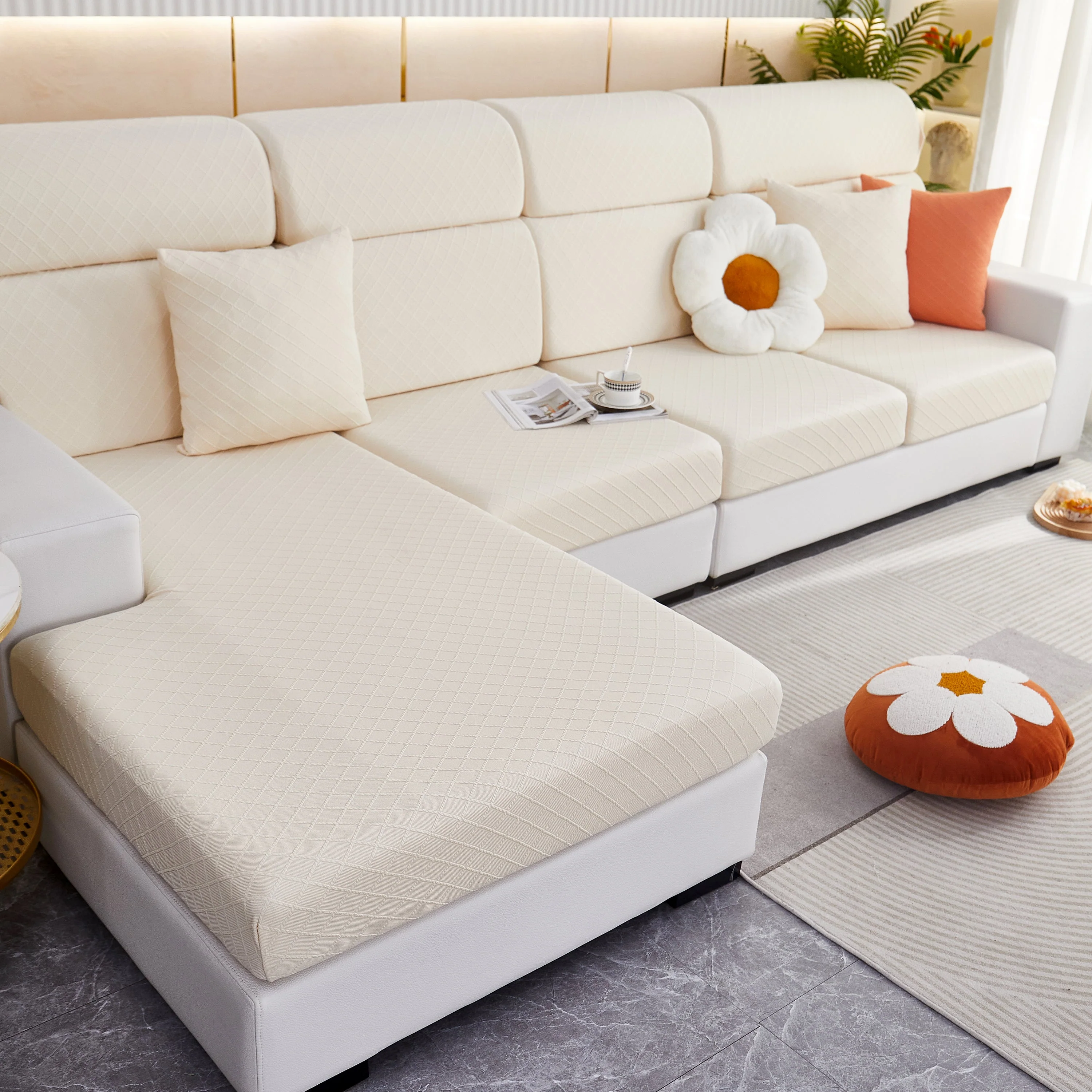Checkered Jacquard Polar Fleece Stretch Sofa Cover, Non Slip Furniture Protector, Couch Seat Cushion Covers - Image 15