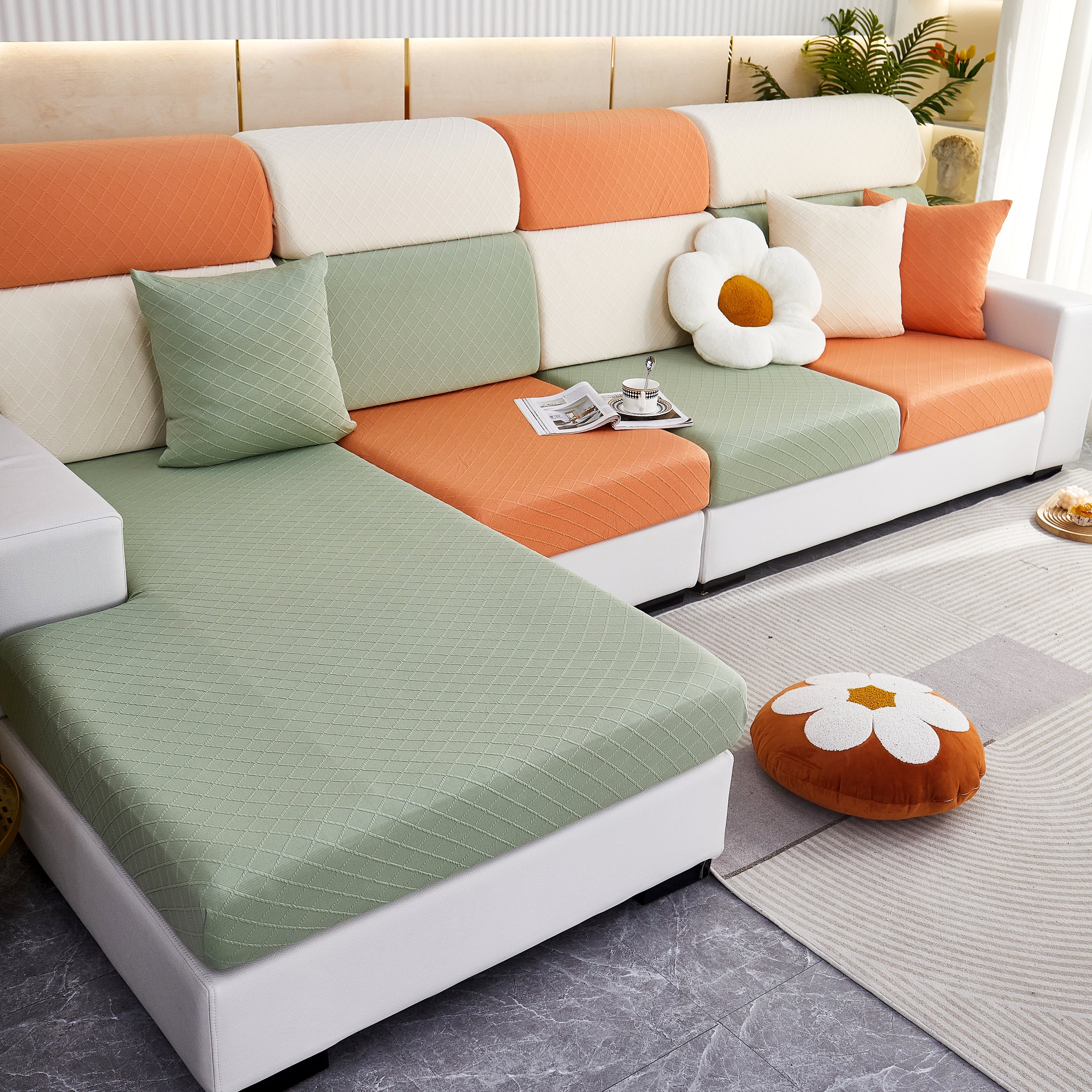 Checkered Jacquard Polar Fleece Stretch Sofa Cover, Non Slip Furniture Protector, Couch Seat Cushion Covers - Image 16