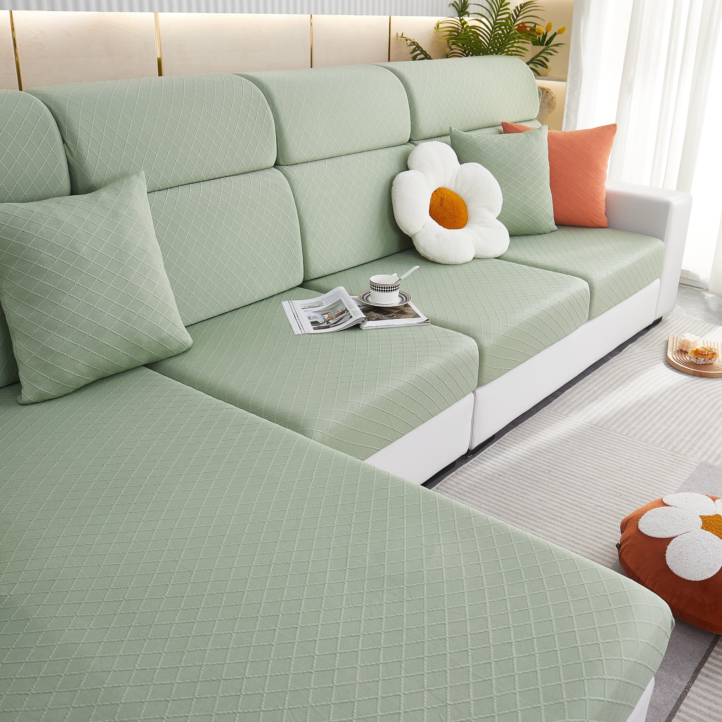 Checkered Jacquard Polar Fleece Stretch Sofa Cover, Non Slip Furniture Protector, Couch Seat Cushion Covers - Image 17