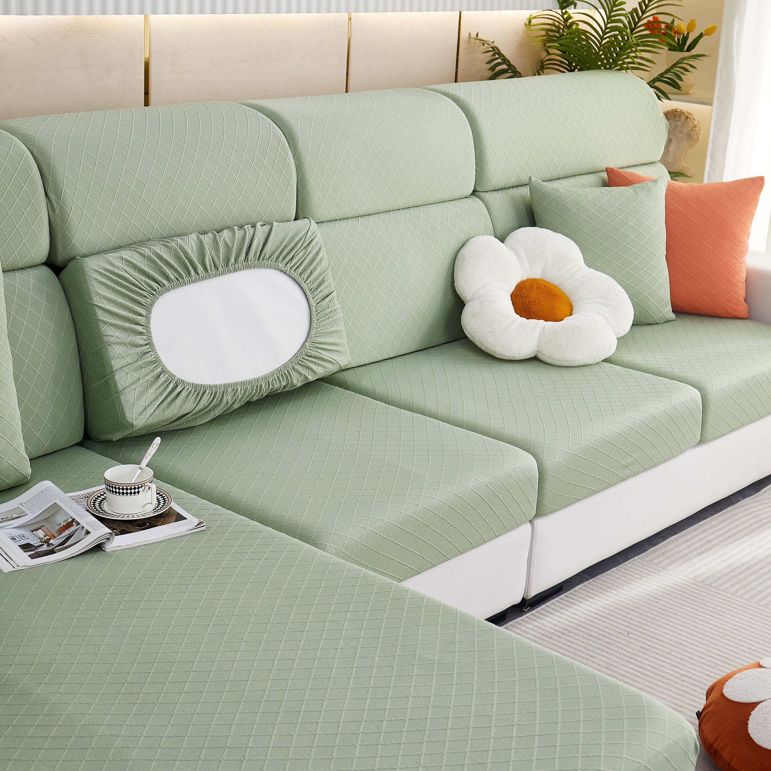 Checkered Jacquard Polar Fleece Stretch Sofa Cover, Non Slip Furniture Protector, Couch Seat Cushion Covers - Image 18