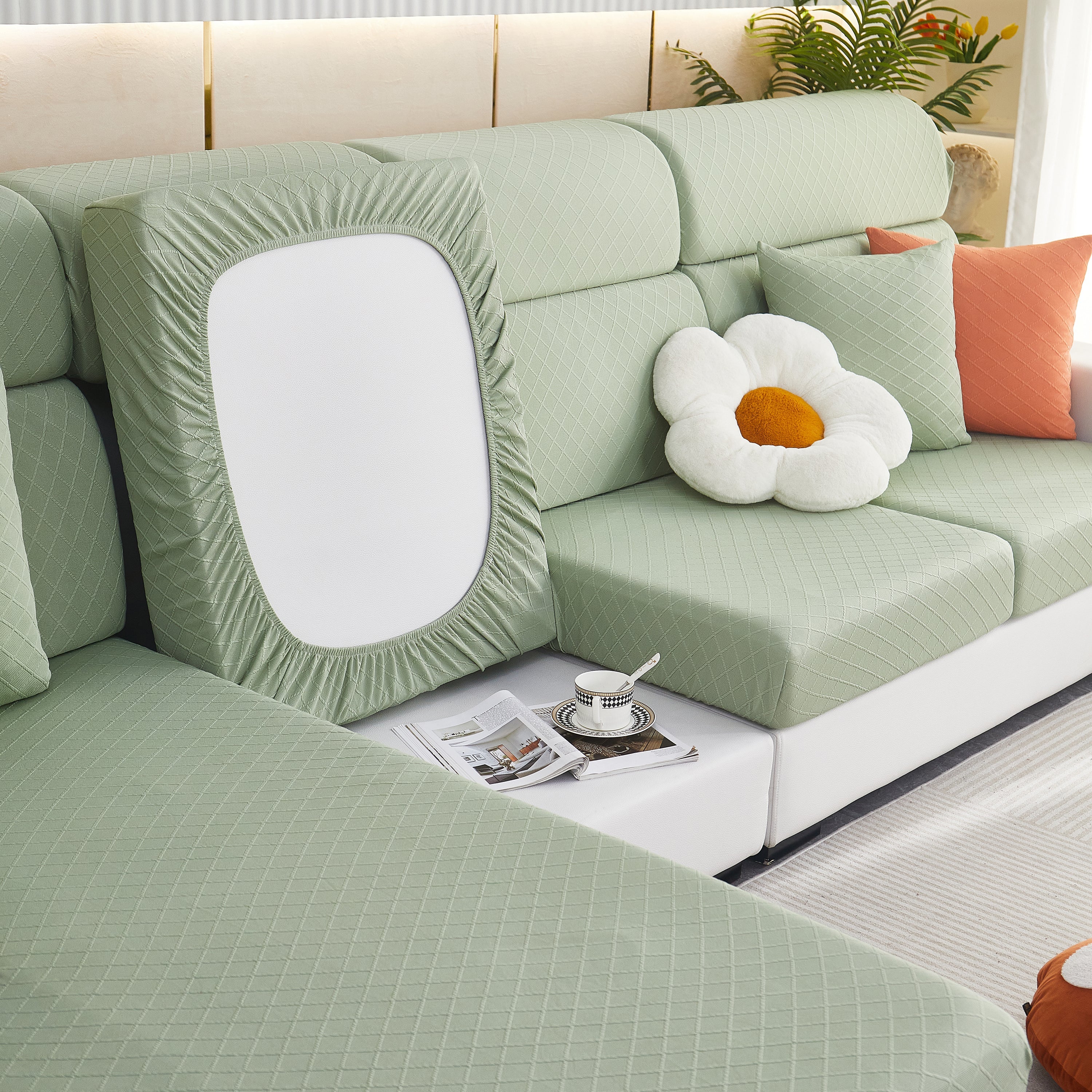 Checkered Jacquard Polar Fleece Stretch Sofa Cover, Non Slip Furniture Protector, Couch Seat Cushion Covers - Image 19
