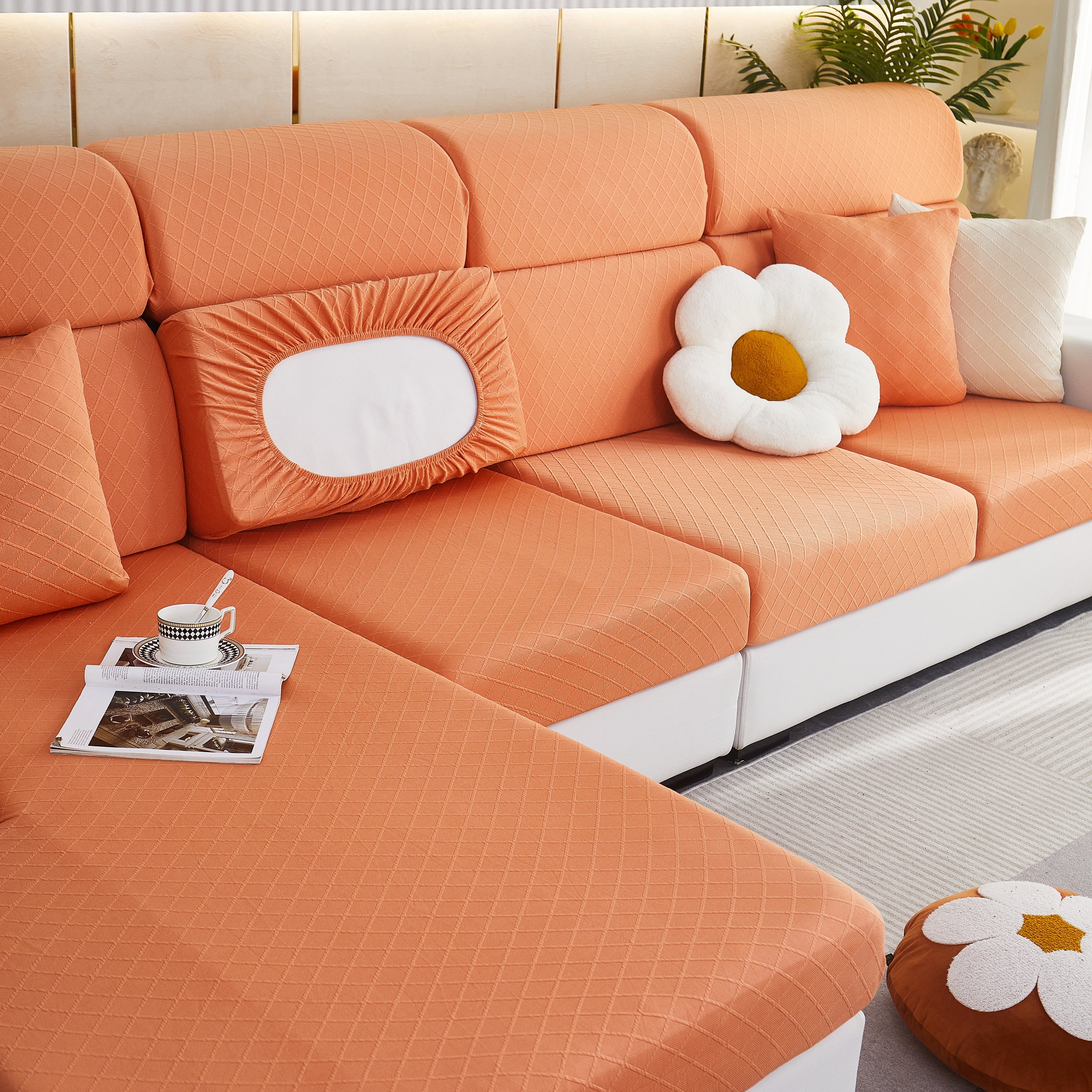 Checkered Jacquard Polar Fleece Stretch Sofa Cover, Non Slip Furniture Protector, Couch Seat Cushion Covers - Image 21