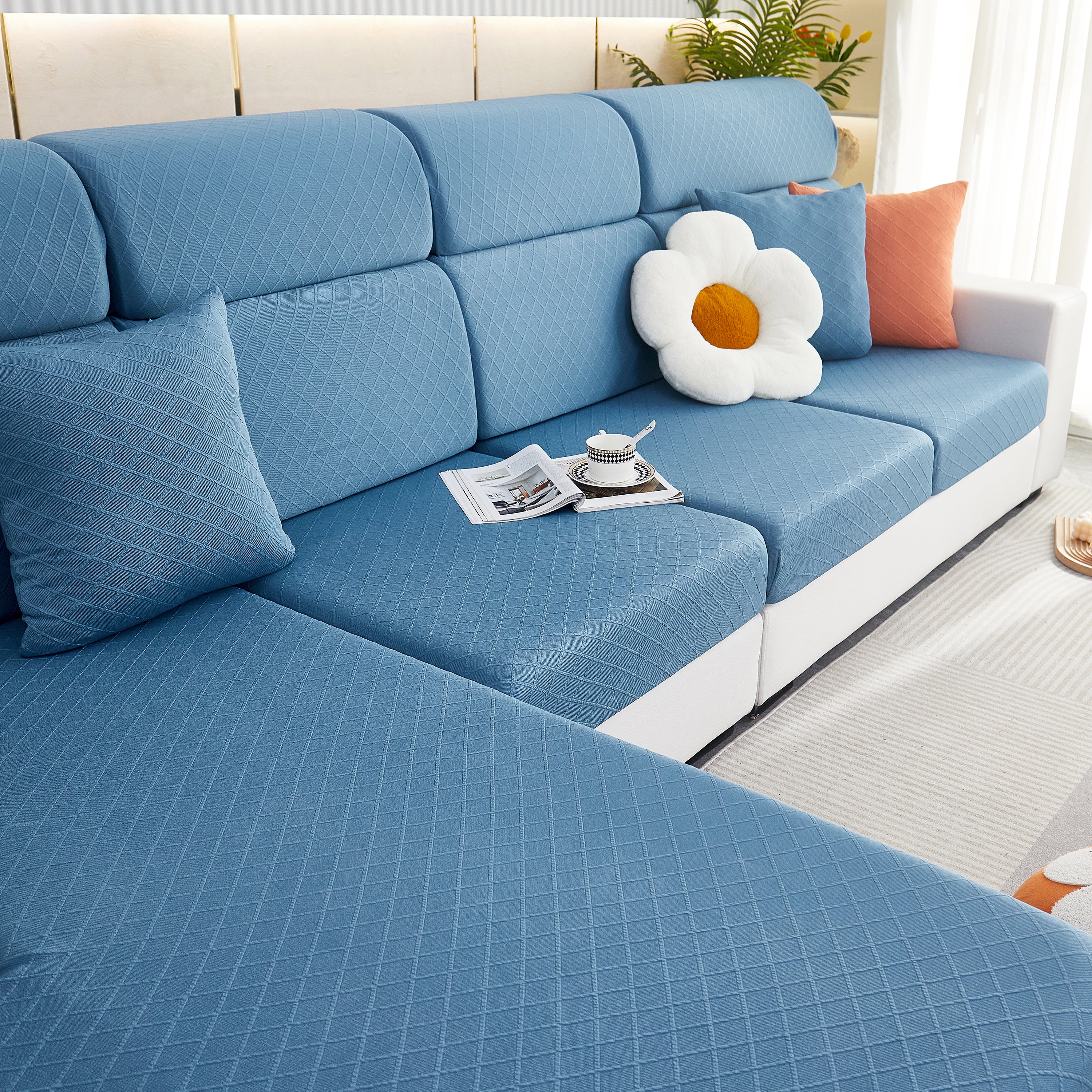 Checkered Jacquard Polar Fleece Stretch Sofa Cover, Non Slip Furniture Protector, Couch Seat Cushion Covers - Image 23