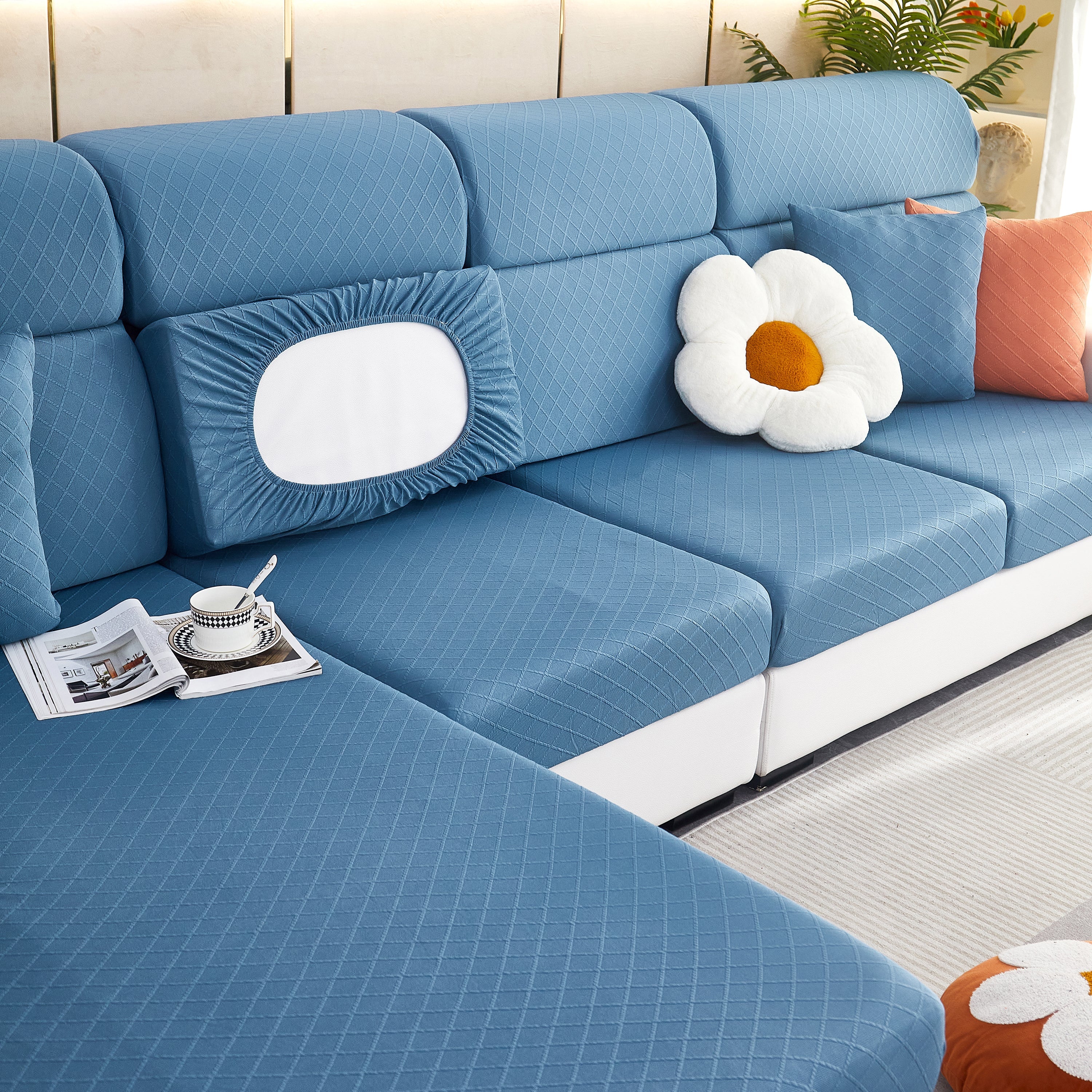 Checkered Jacquard Polar Fleece Stretch Sofa Cover, Non Slip Furniture Protector, Couch Seat Cushion Covers - Image 24