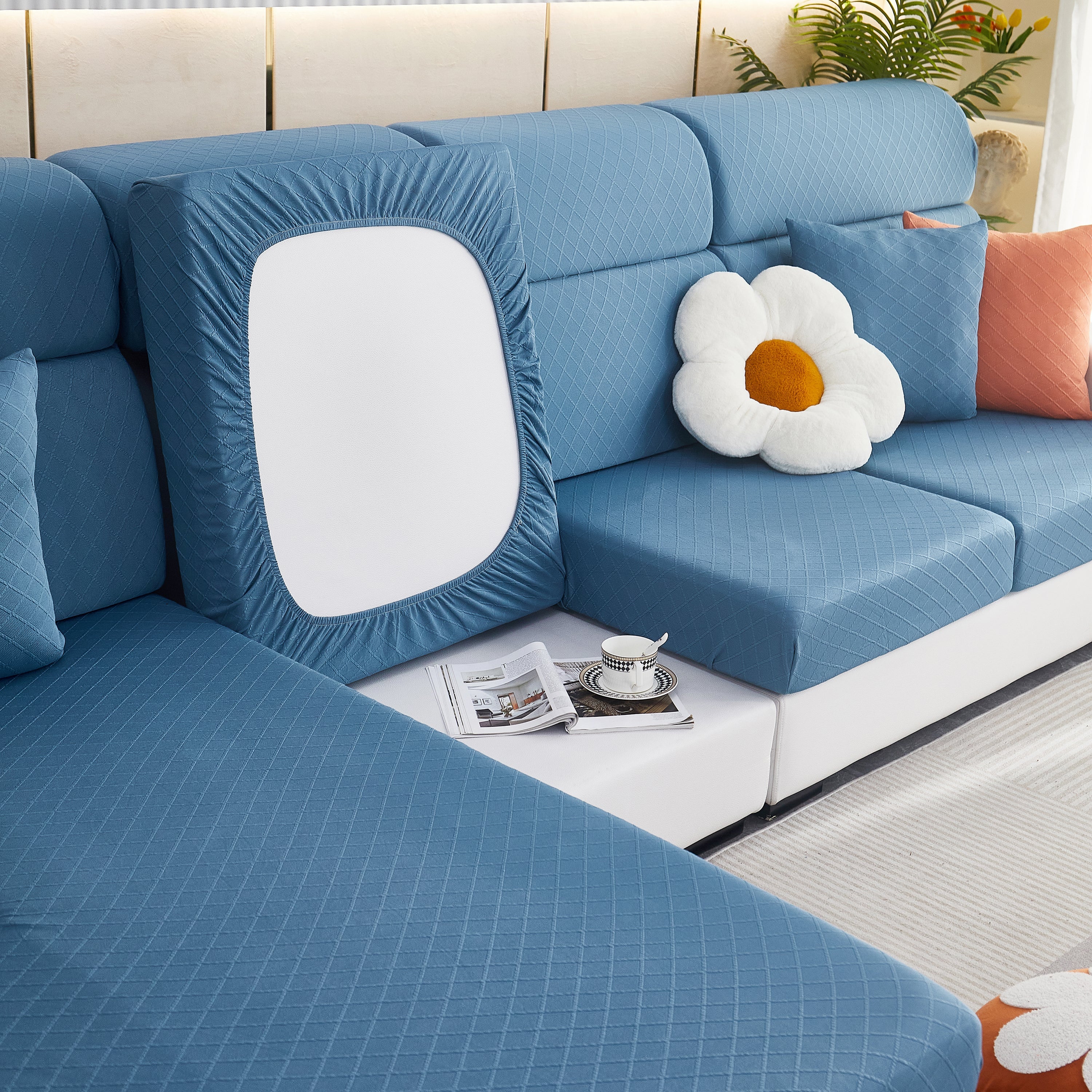 Checkered Jacquard Polar Fleece Stretch Sofa Cover, Non Slip Furniture Protector, Couch Seat Cushion Covers - Image 25