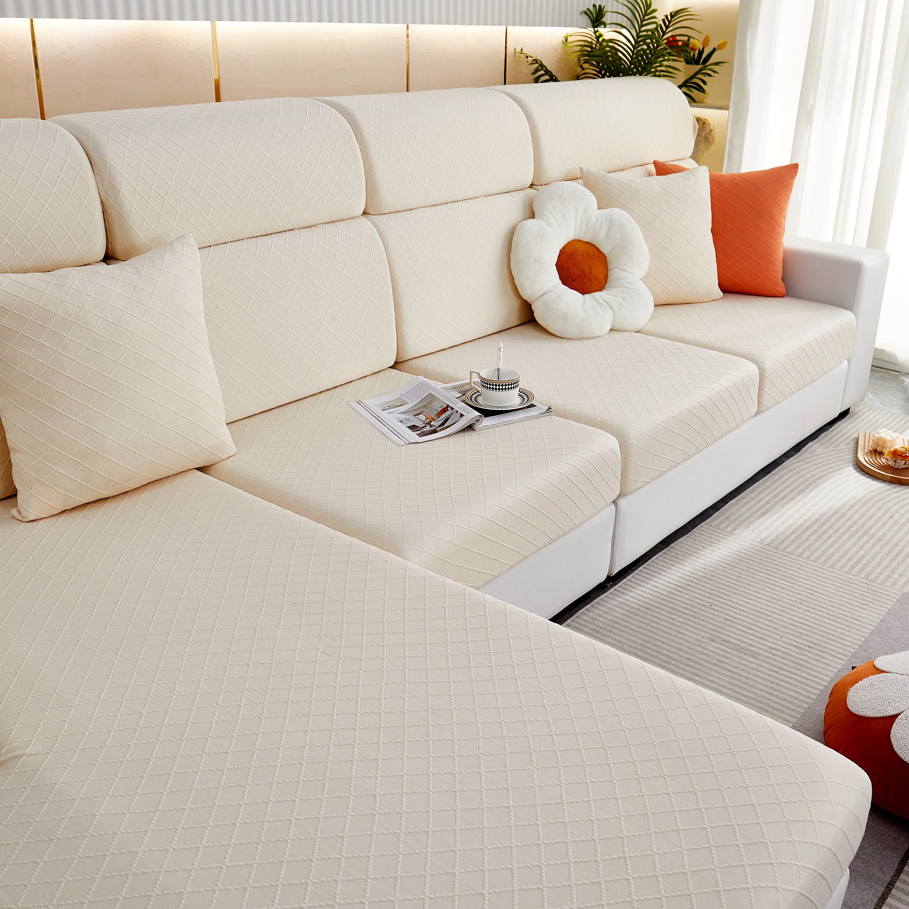 Checkered Jacquard Polar Fleece Stretch Sofa Cover, Non Slip Furniture Protector, Couch Seat Cushion Covers - Image 26