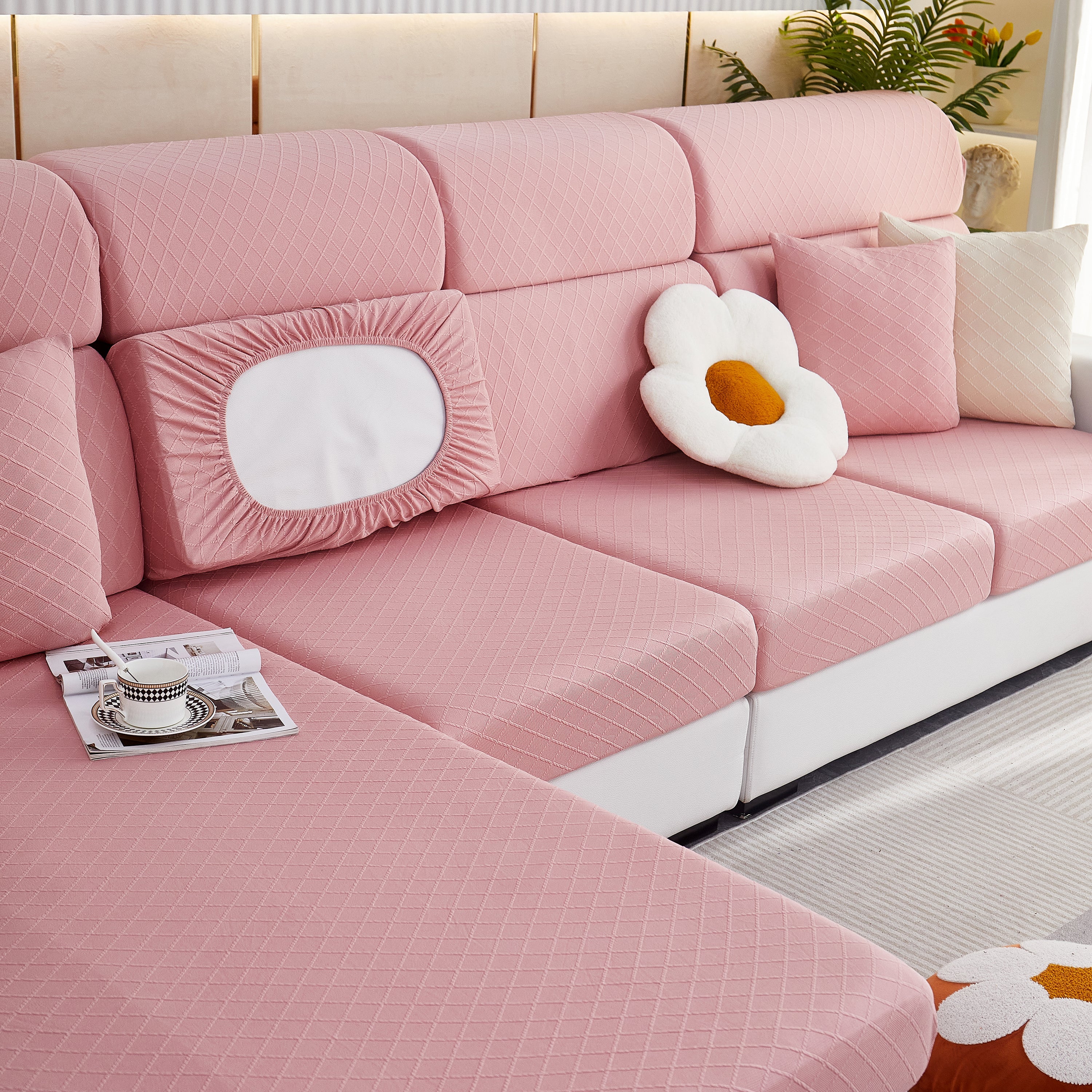 Checkered Jacquard Polar Fleece Stretch Sofa Cover, Non Slip Furniture Protector, Couch Seat Cushion Covers - Image 30