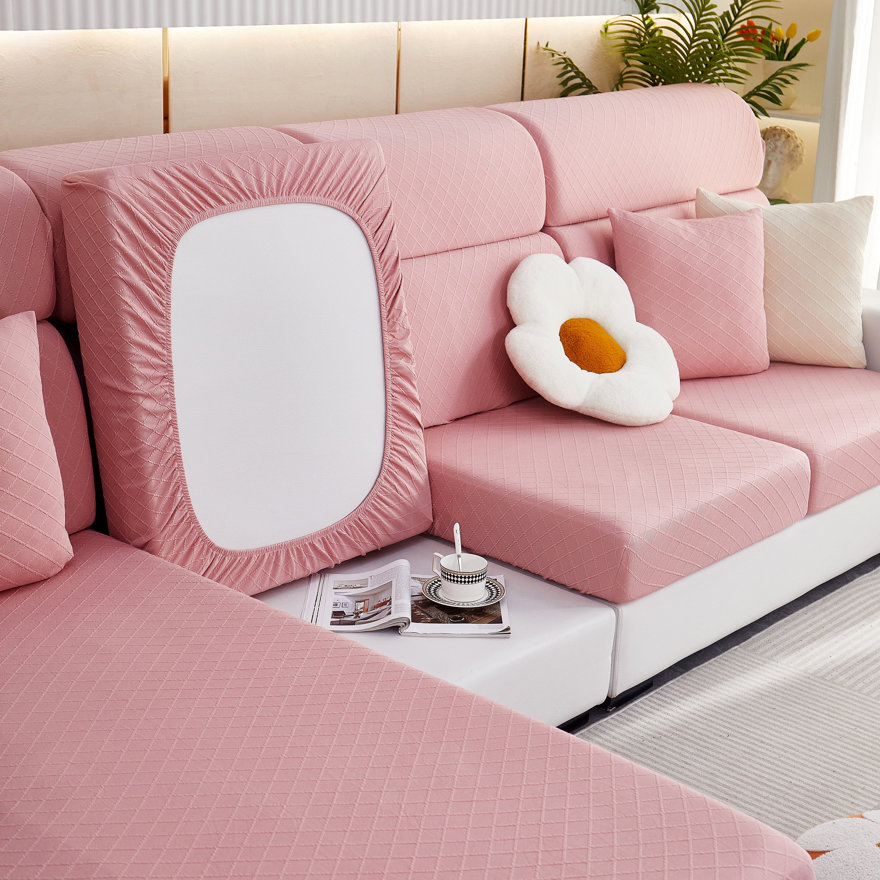 Checkered Jacquard Polar Fleece Stretch Sofa Cover, Non Slip Furniture Protector, Couch Seat Cushion Covers - Image 31