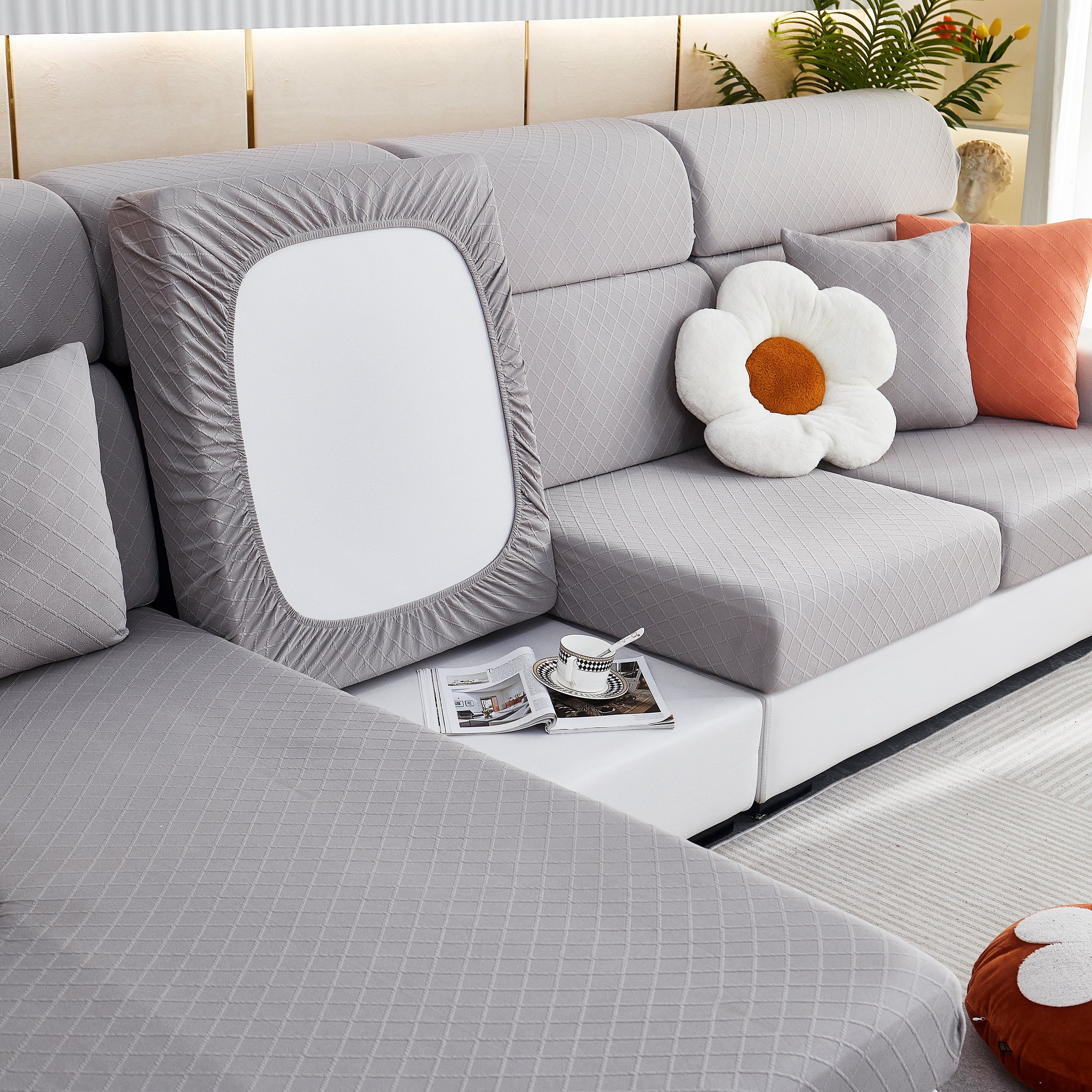 Checkered Jacquard Polar Fleece Stretch Sofa Cover, Non Slip Furniture Protector, Couch Seat Cushion Covers - Image 32