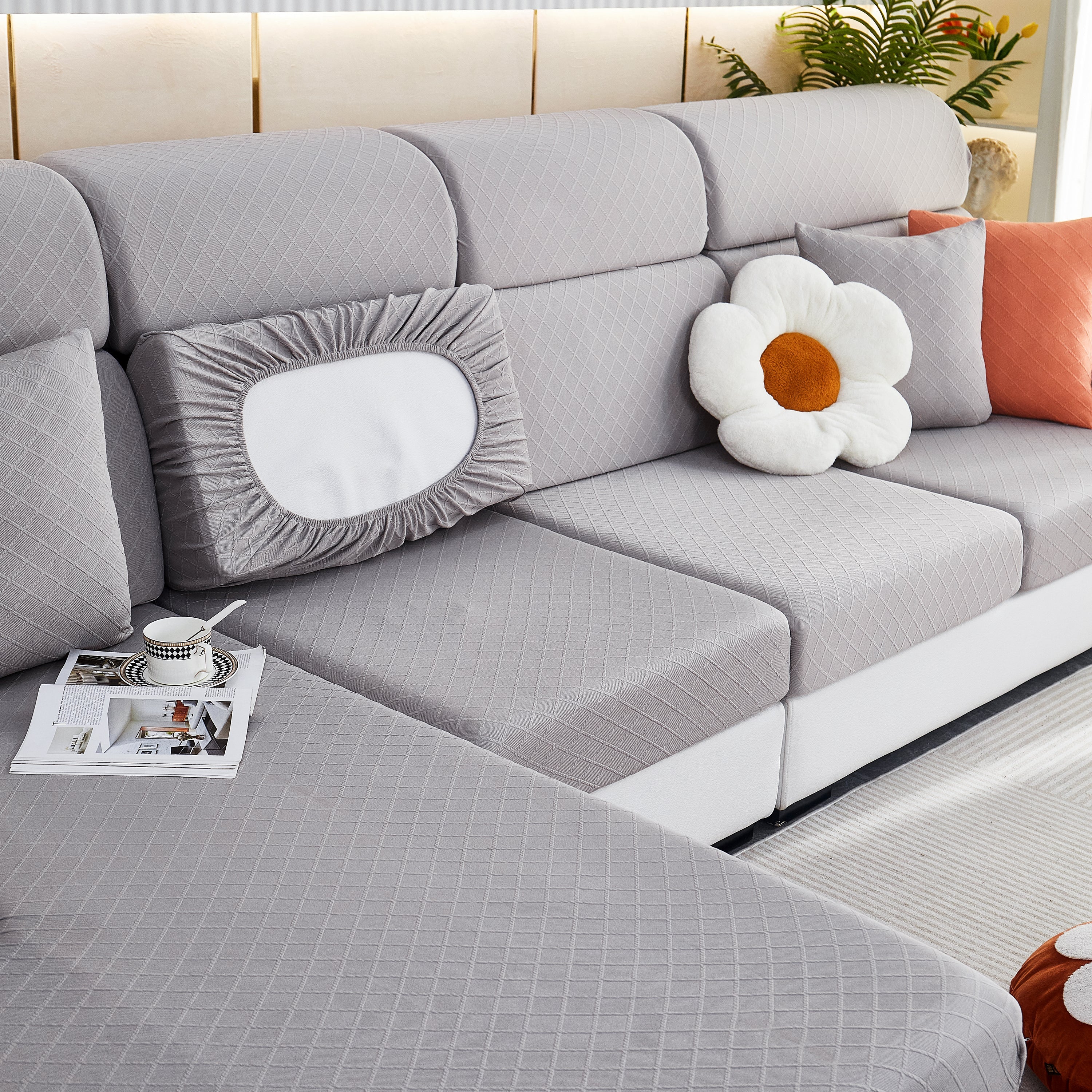 Checkered Jacquard Polar Fleece Stretch Sofa Cover, Non Slip Furniture Protector, Couch Seat Cushion Covers - Image 33