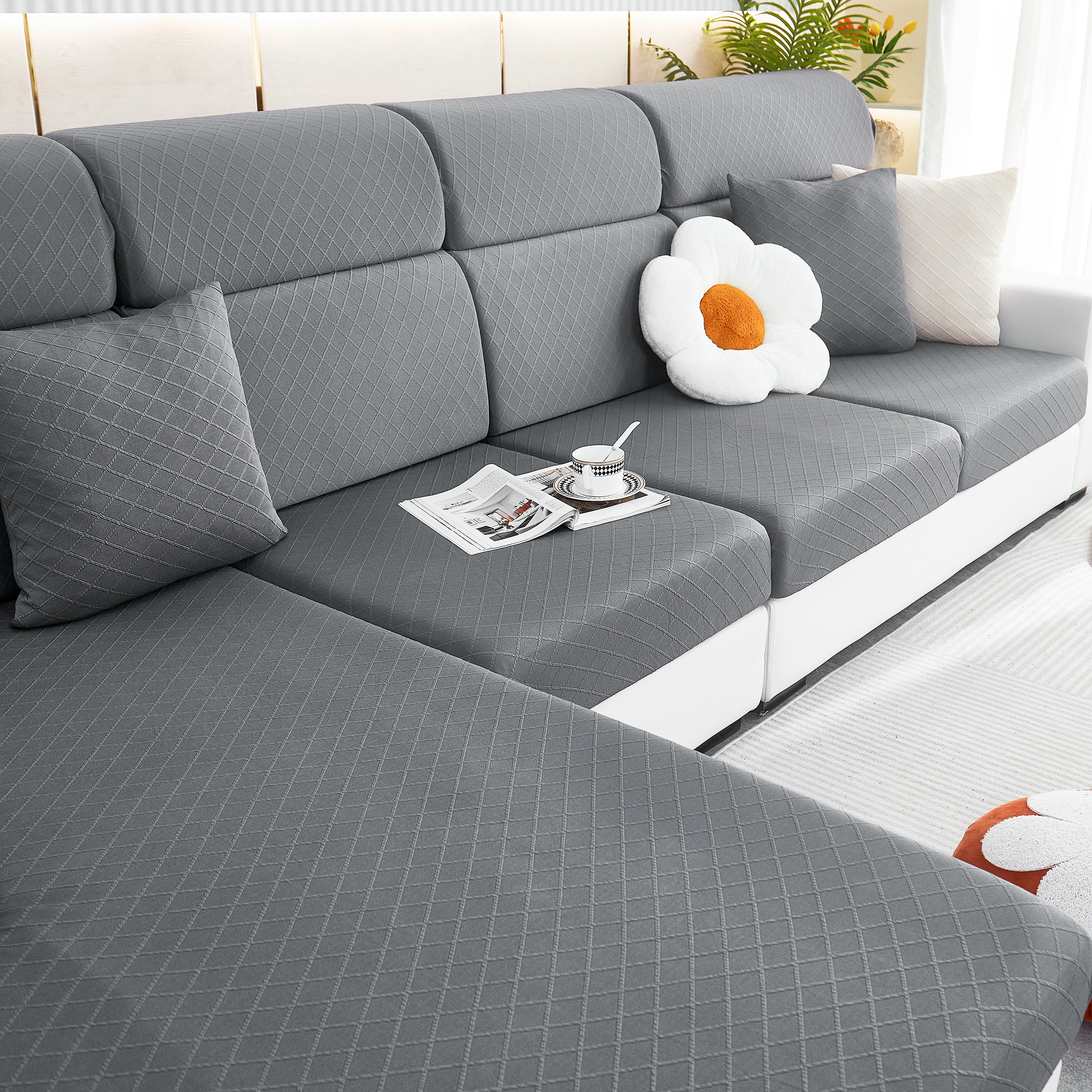 Checkered Jacquard Polar Fleece Stretch Sofa Cover, Non Slip Furniture Protector, Couch Seat Cushion Covers - Image 34