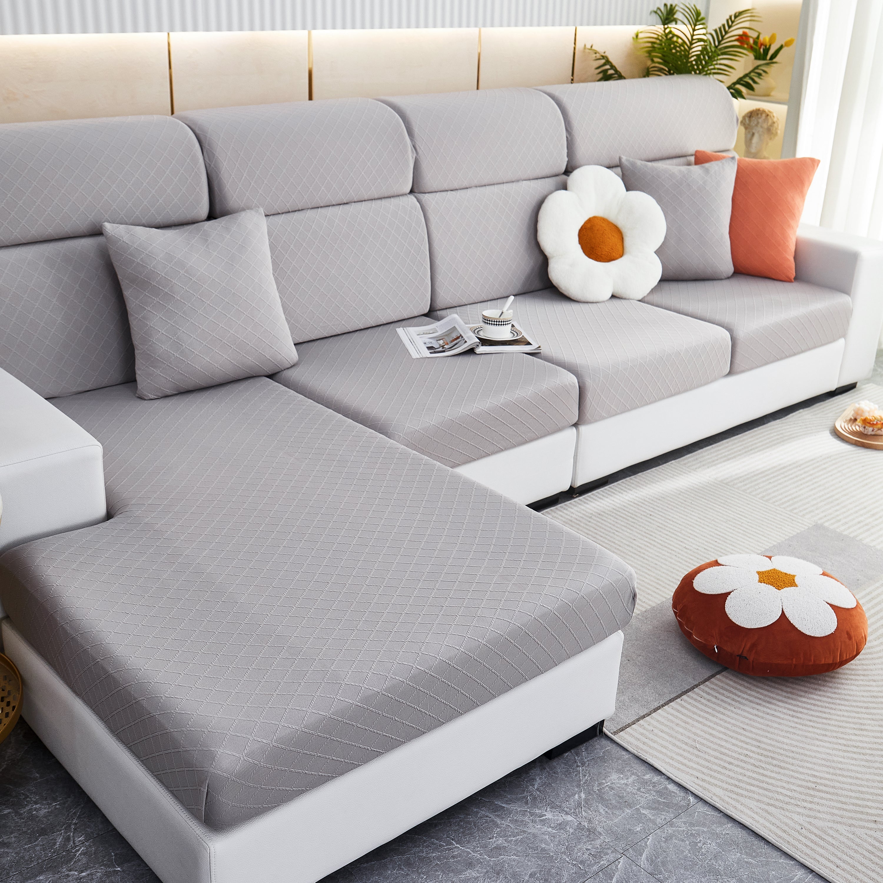 Checkered Jacquard Polar Fleece Stretch Sofa Cover, Non Slip Furniture Protector, Couch Seat Cushion Covers - Image 8