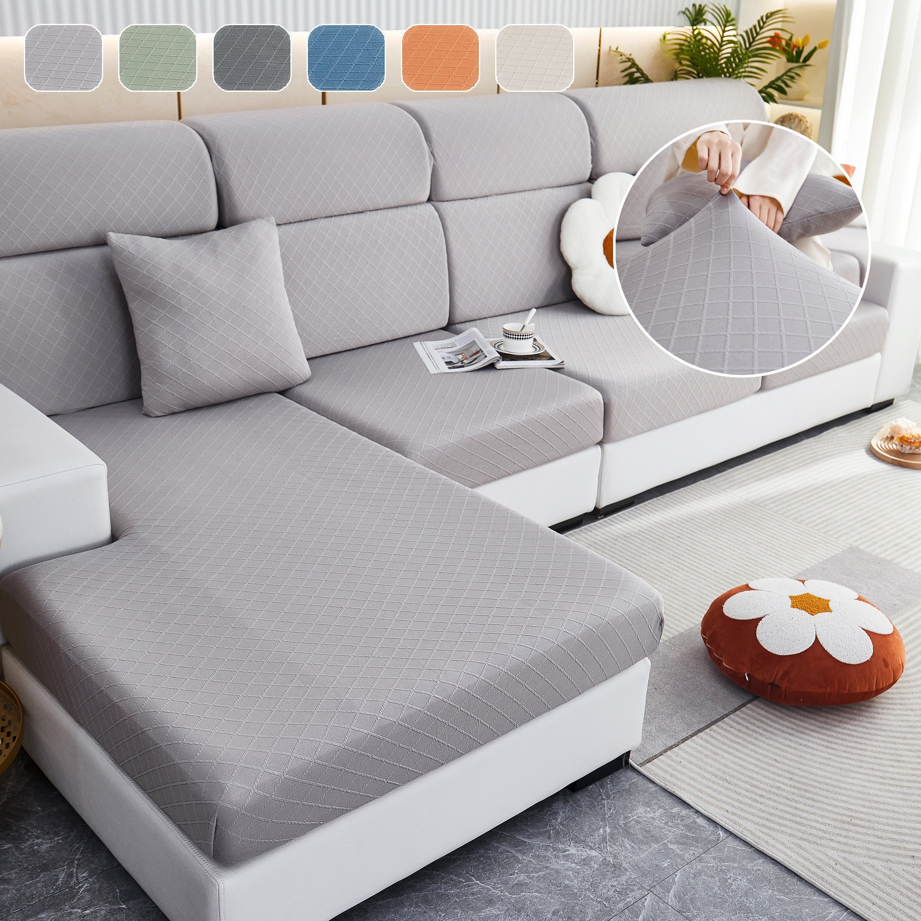 Checkered Jacquard Polar Fleece Stretch Sofa Cover, Non Slip Furniture Protector, Couch Seat Cushion Covers - Image 9