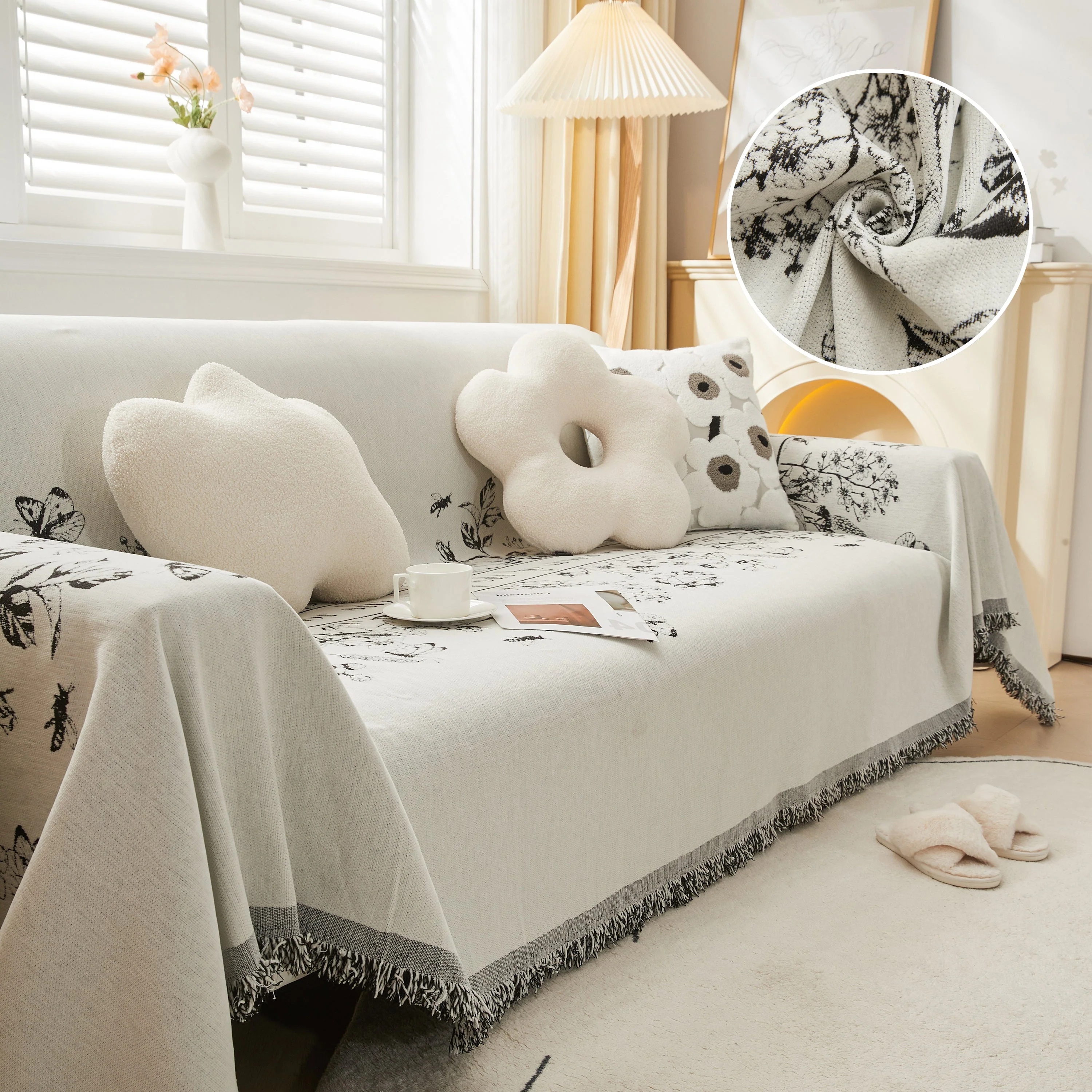 Chenille Butterfly Sofa Cover Blanket, L Shaped Couch Cover, Reversible Couch Protector - Image 8