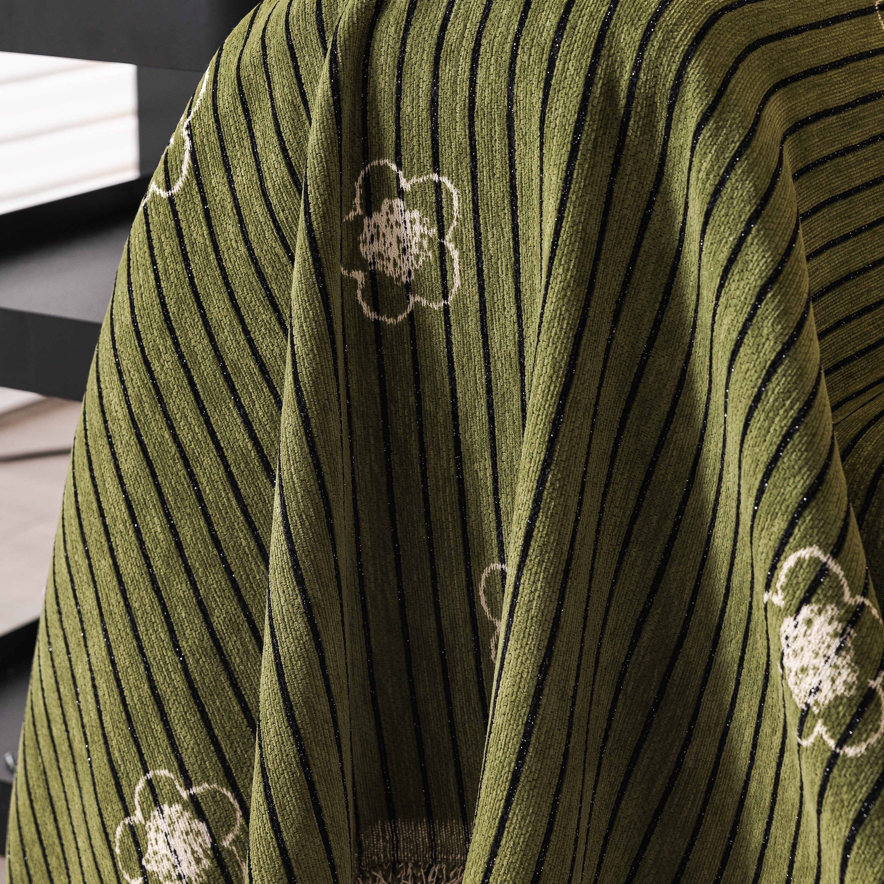 Chenille Camellia Floral Sofa Throw Cover Couch Blanket with Striped Jacquard - Image 23
