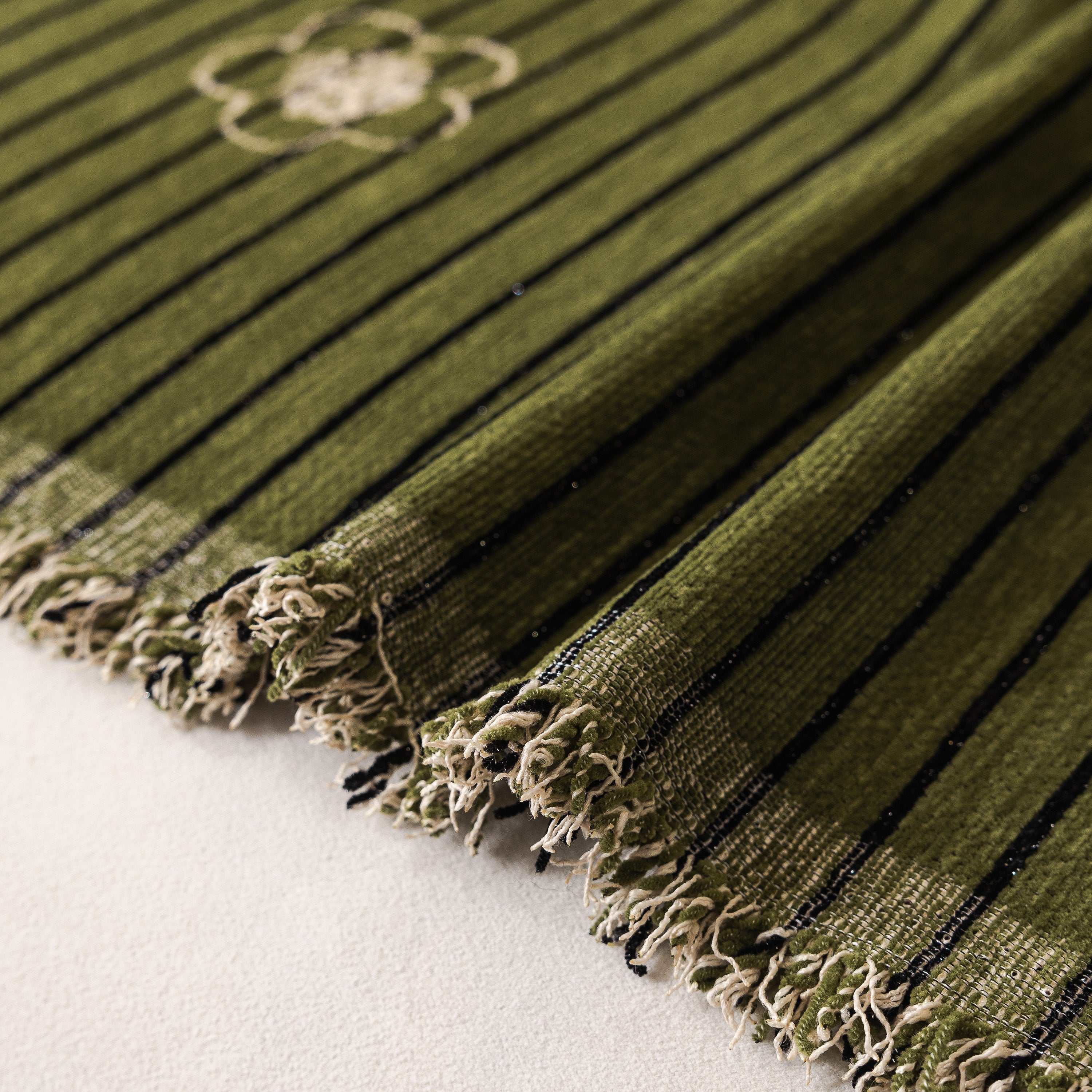 Chenille Camellia Floral Sofa Throw Cover Couch Blanket with Striped Jacquard - Image 3