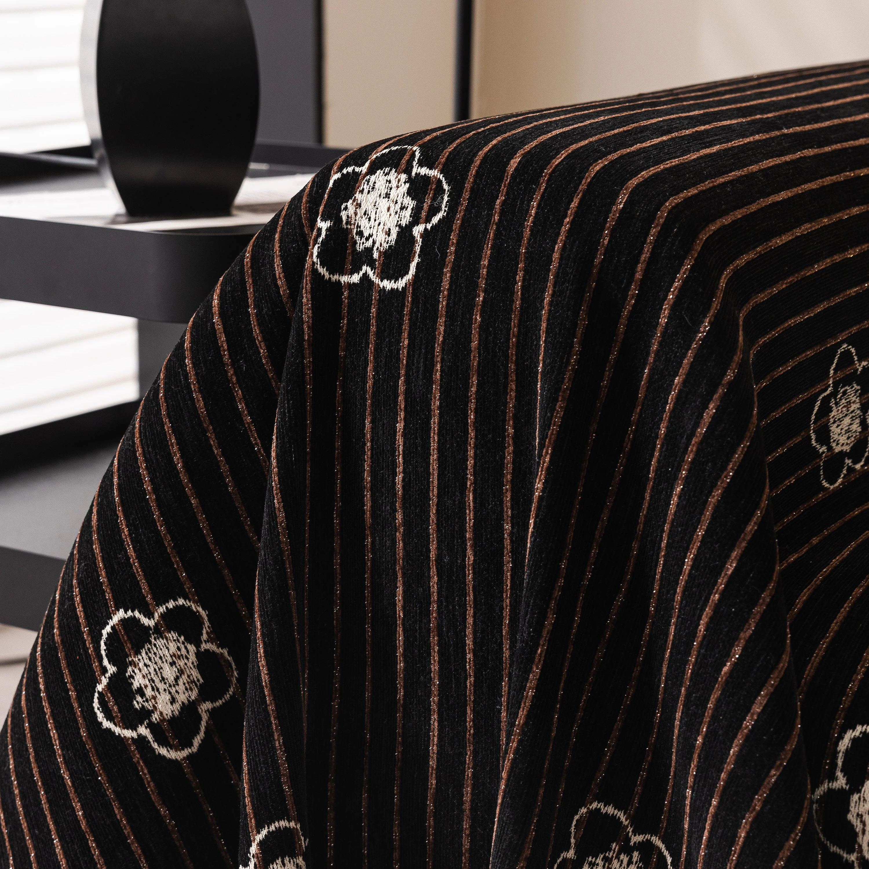 Chenille Camellia Floral Sofa Throw Cover Couch Blanket with Striped Jacquard - Image 50