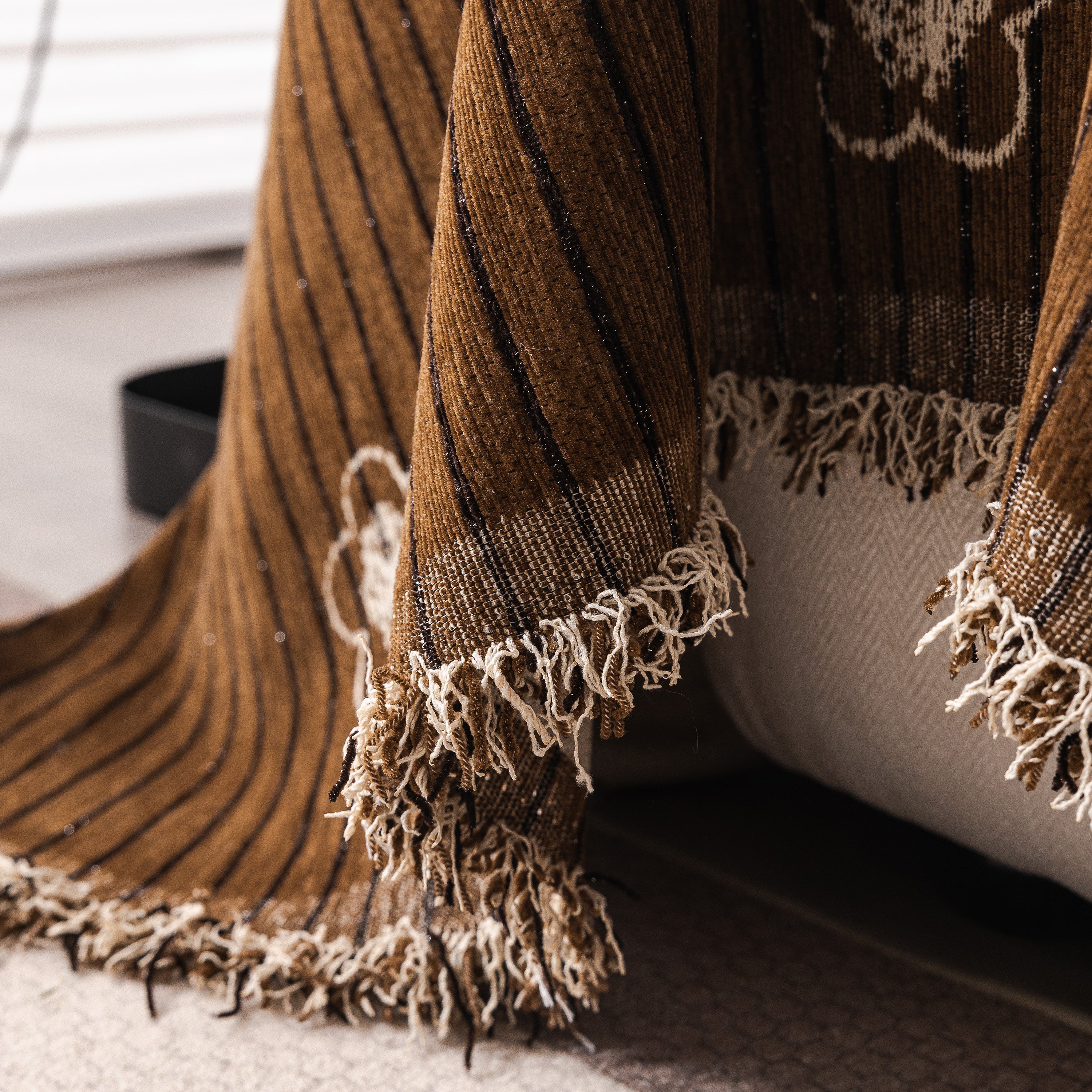 Chenille Camellia Floral Sofa Throw Cover Couch Blanket with Striped Jacquard - Image 83