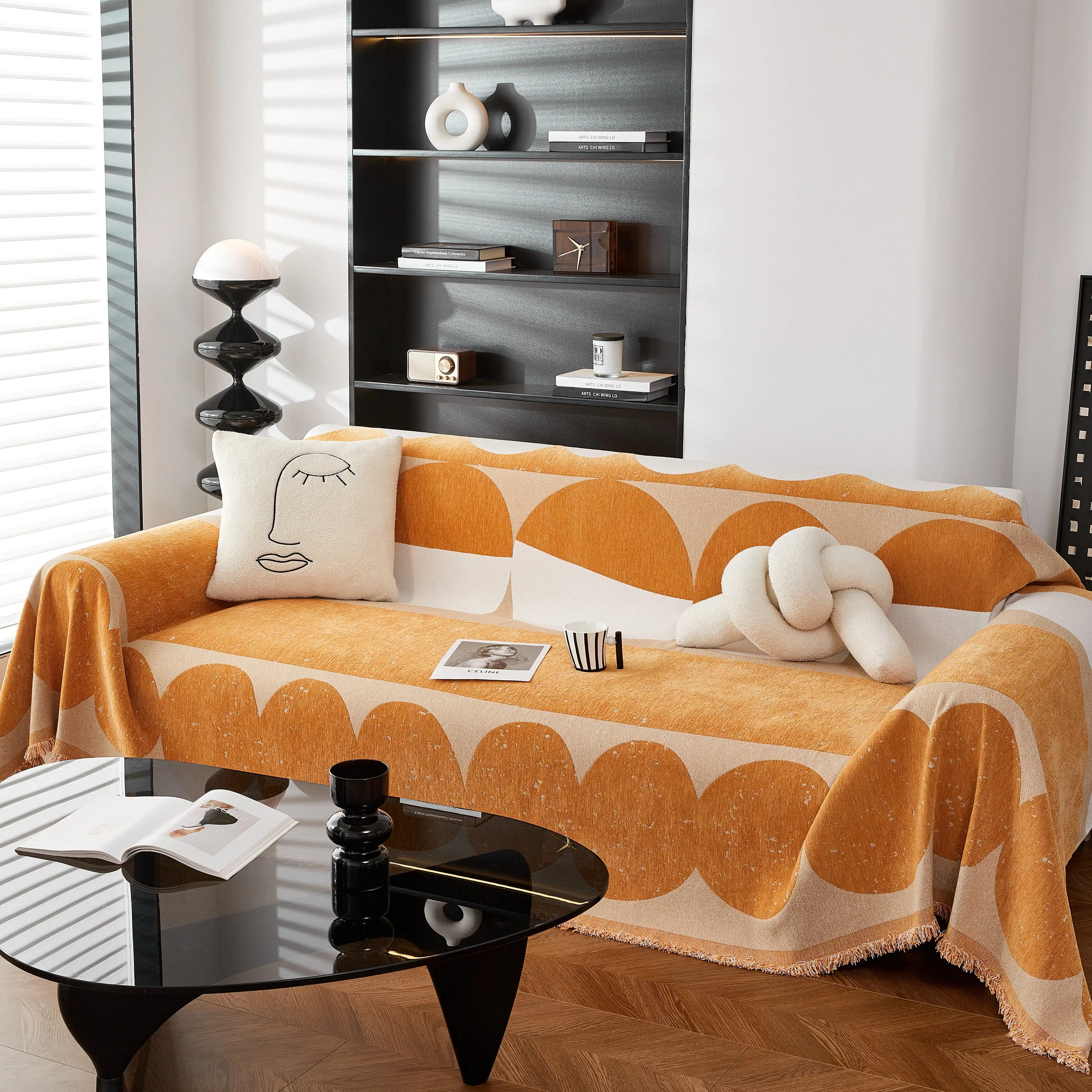 Chenille Circular Motif Sofa Protector Cover, Sofa Slipcovers L Shape, Sectional Sofa Couch Covers - Image 11