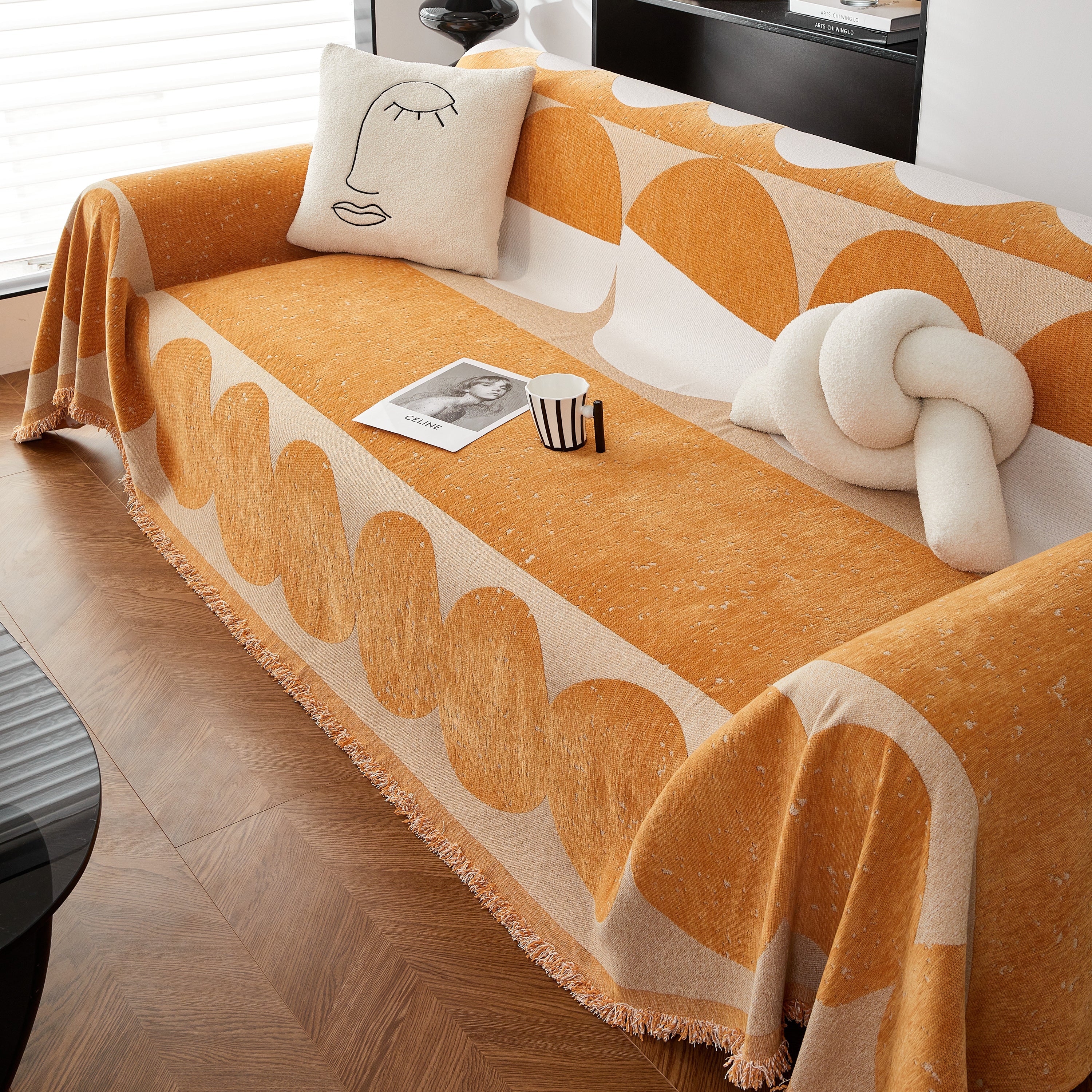 Chenille Circular Motif Sofa Protector Cover, Sofa Slipcovers L Shape, Sectional Sofa Couch Covers - Image 14