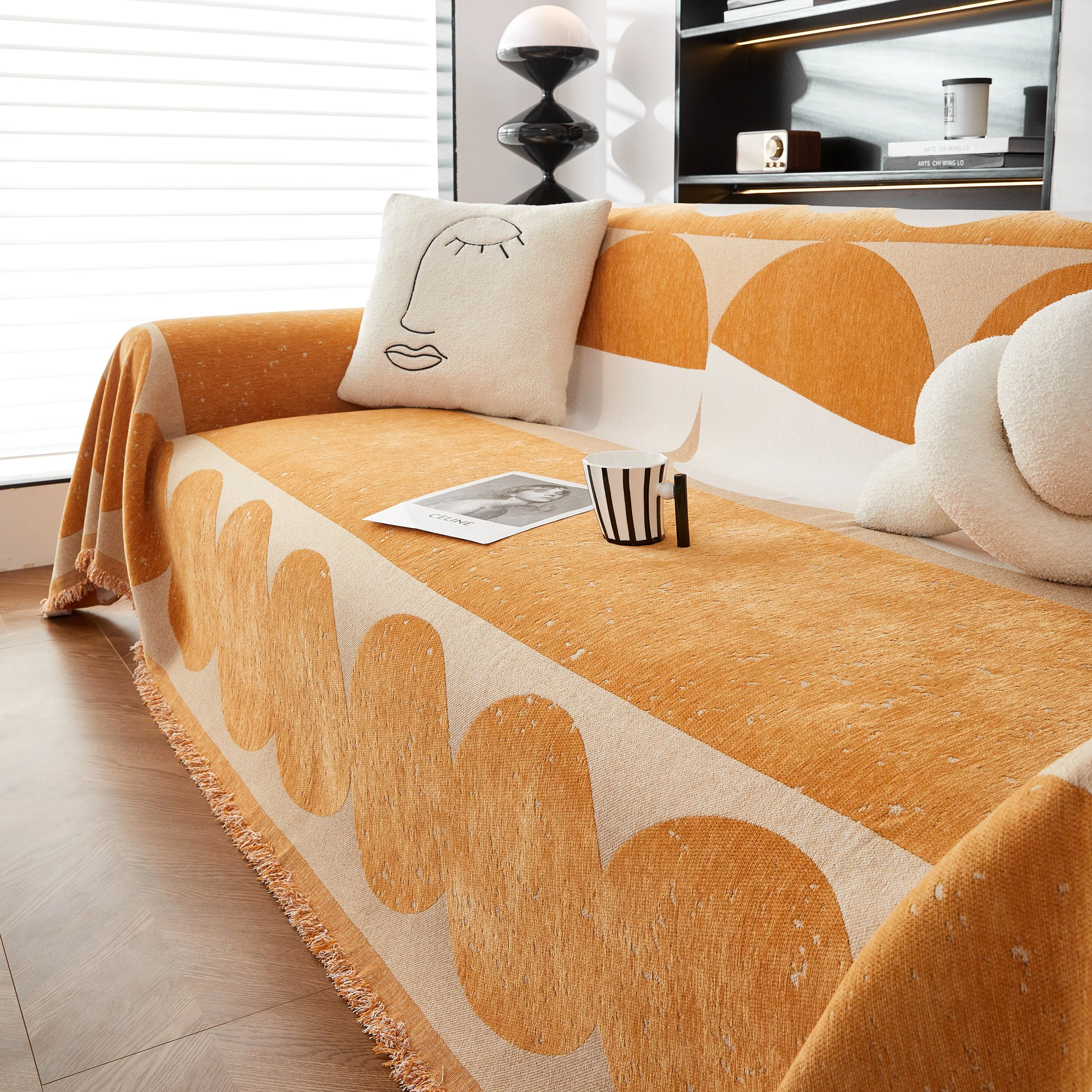 Chenille Circular Motif Sofa Protector Cover, Sofa Slipcovers L Shape, Sectional Sofa Couch Covers - Image 15